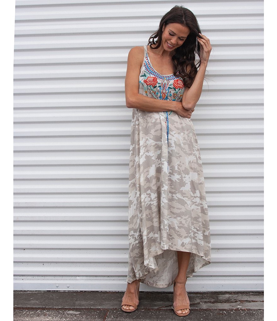 Karyn Seo Divya Faded Camoflage Embroidered Maxi Dress