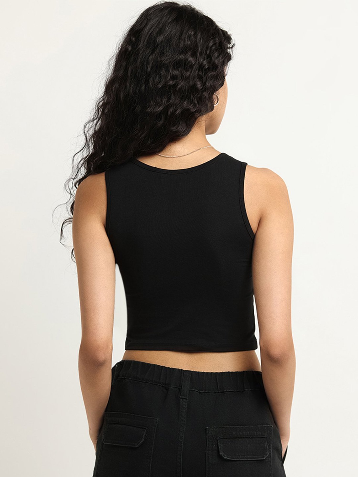 Nuon by Westside Black Lace-Up Crop Top
