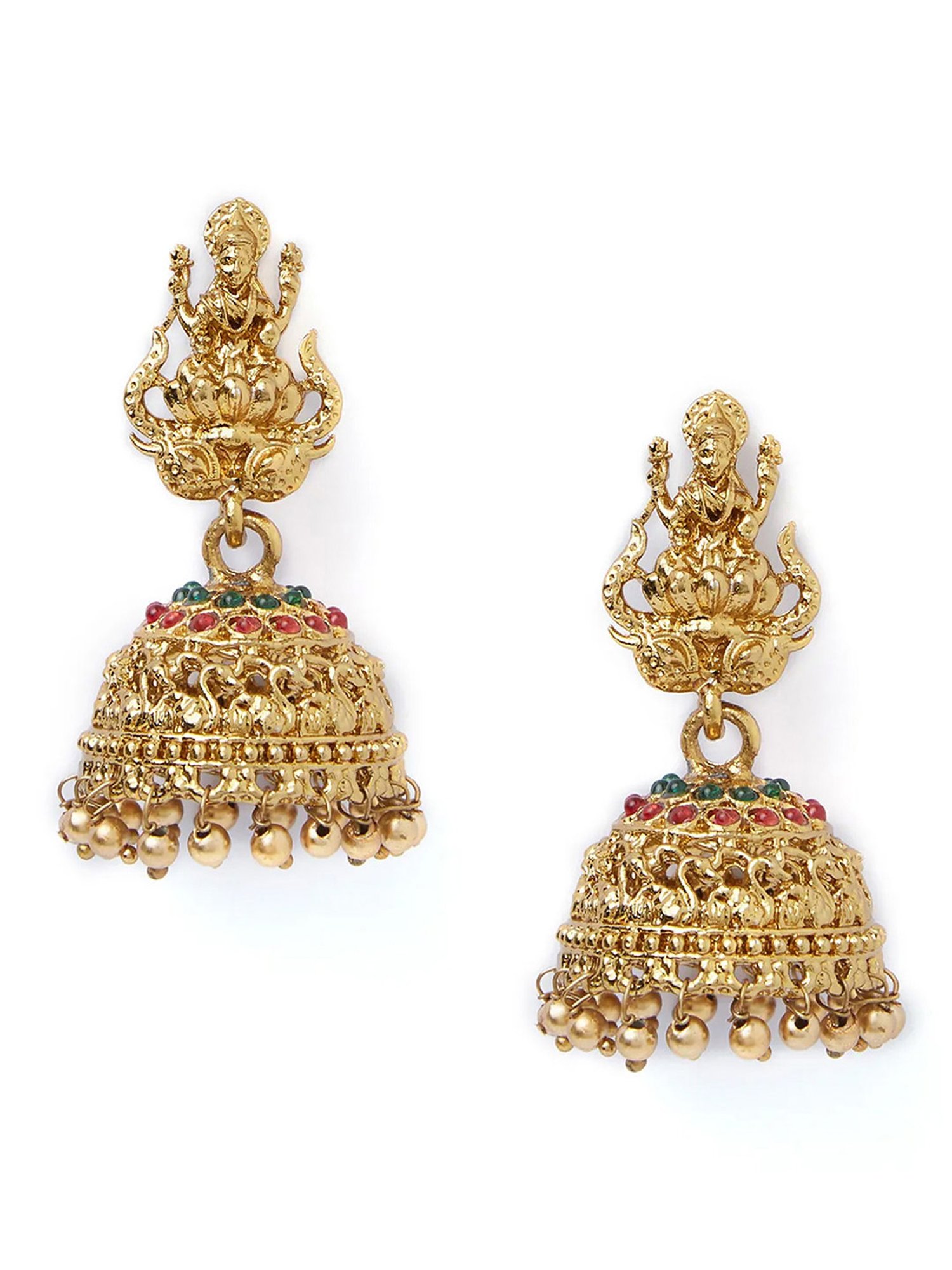 Fida Lakshmi Temple Stone Red and Golden Jhumki