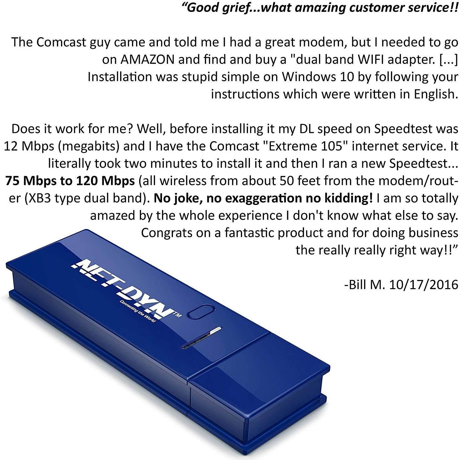 NET-DYN USB Wireless WiFi AdapterAC1200 Dual Band 5GHz and 2.4GHZ (867Mbps/300Mbps) Super Strength So You Can Say Bye to Buffering for PC or Mac for Desktop or Laptop
