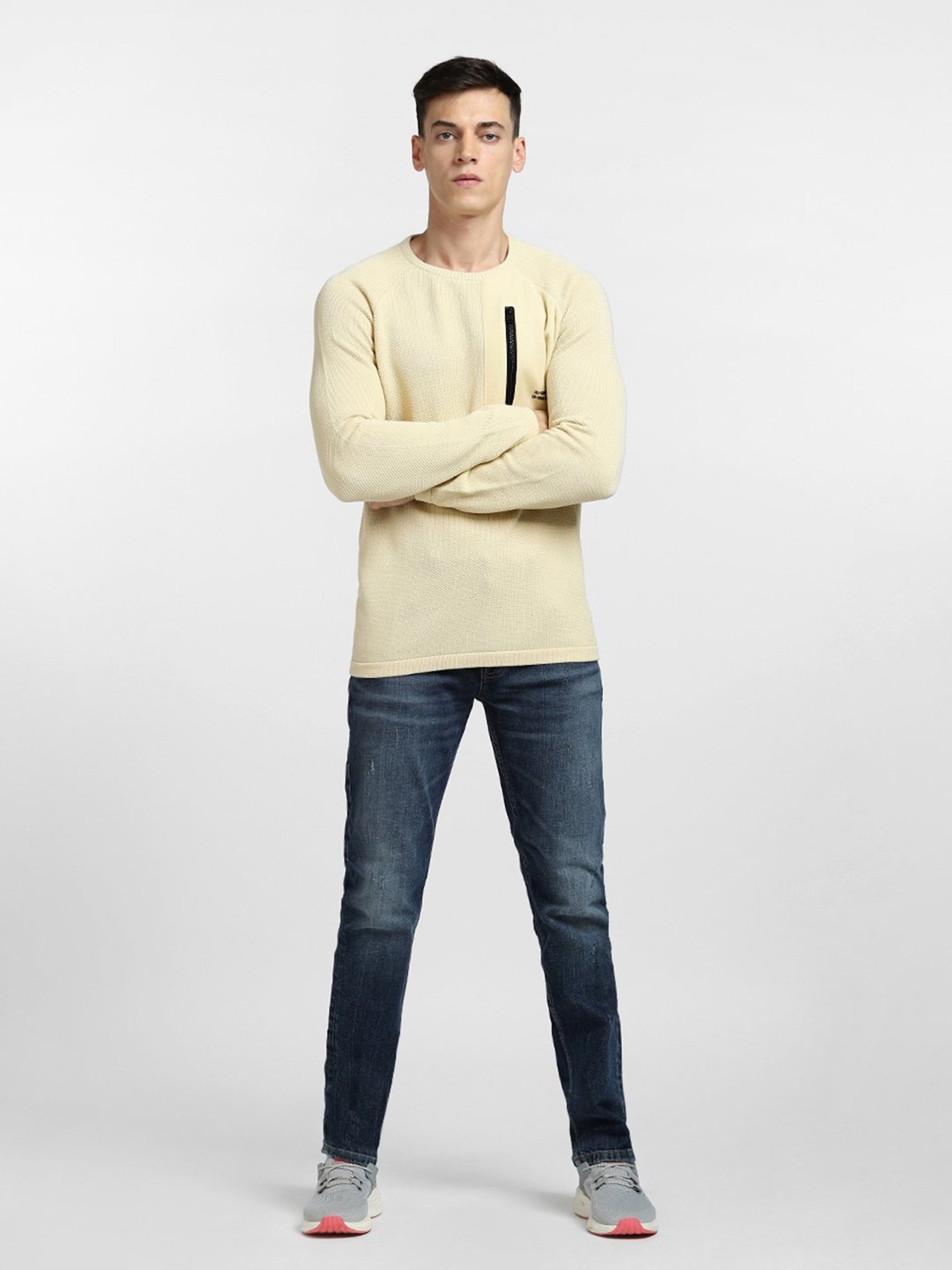 Jack & Jones Beige Self Design Sweater