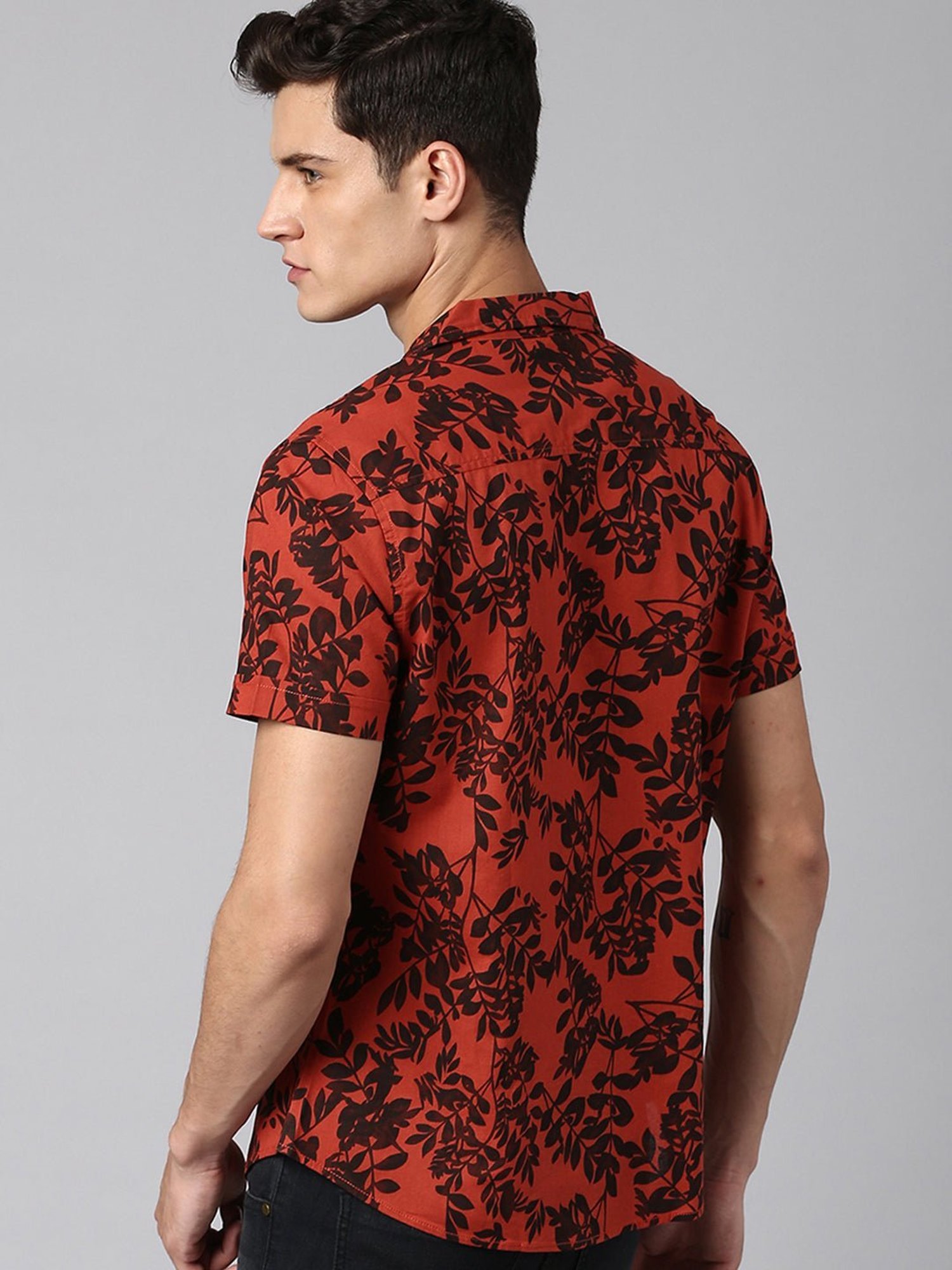 Dennis Lingo Red Cotton Slim Fit Printed Shirt
