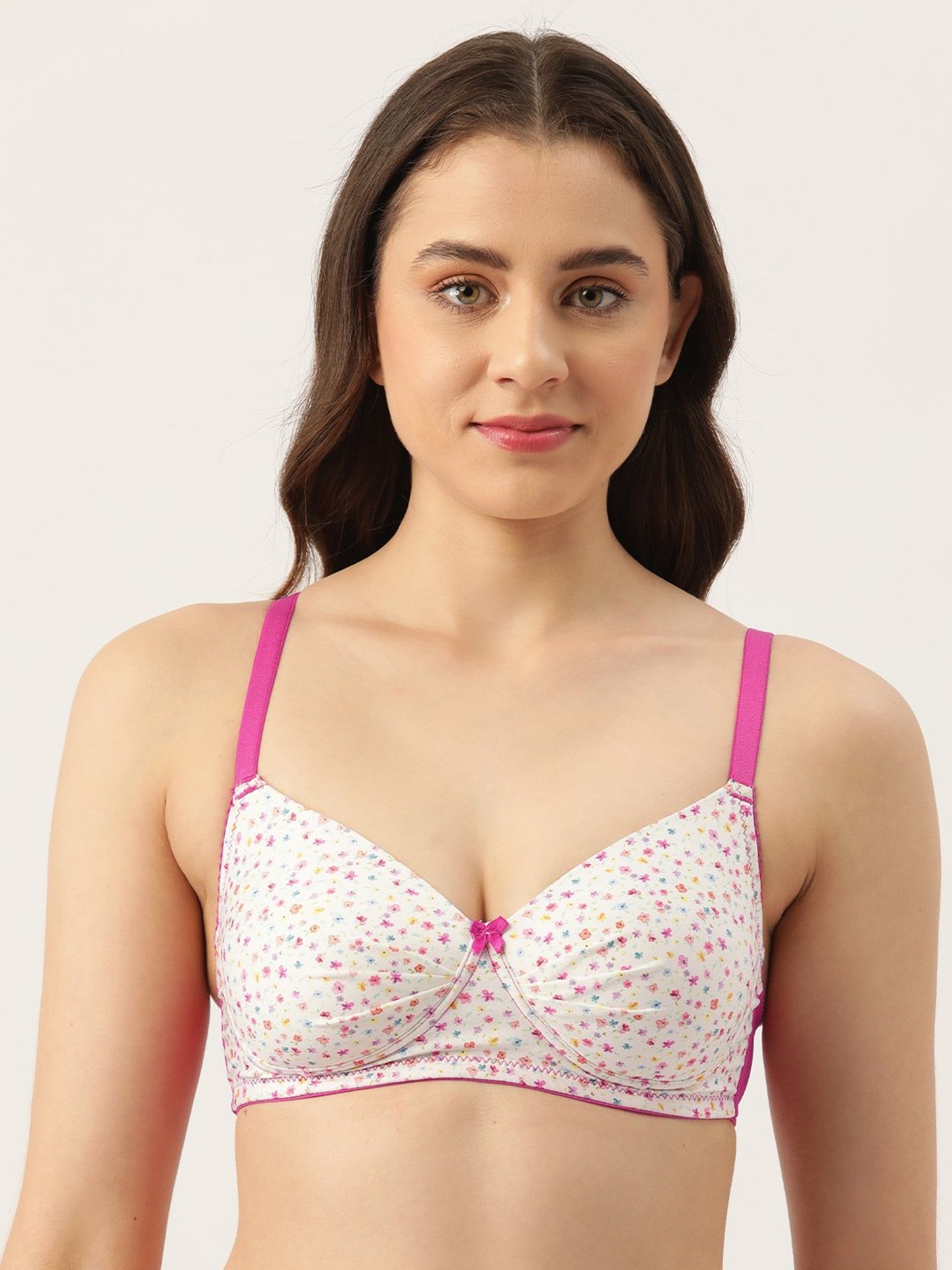 Leading Lady White & Magenta Printed Full Coverage T-Shirt Bra