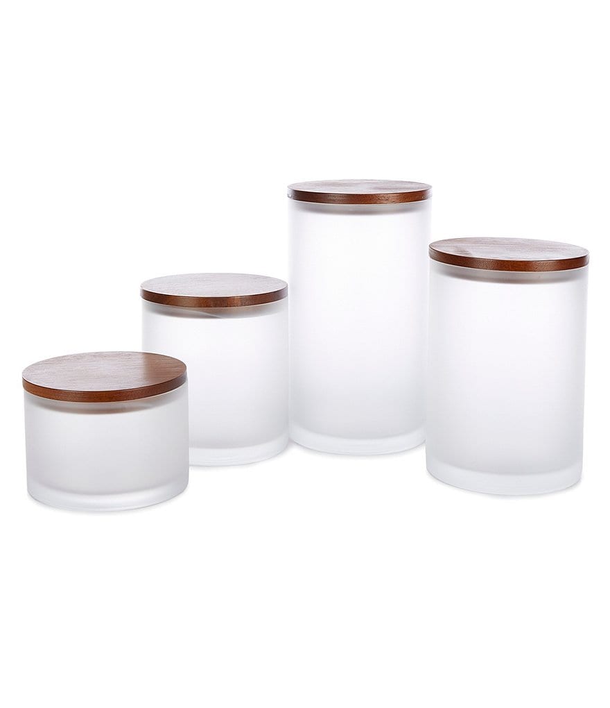 Southern Living Frosted Glass Canisters with Acacia Wood Lid, Set of 4