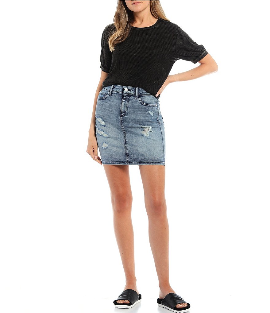 Guess Destroyed Denim Mini Skirt