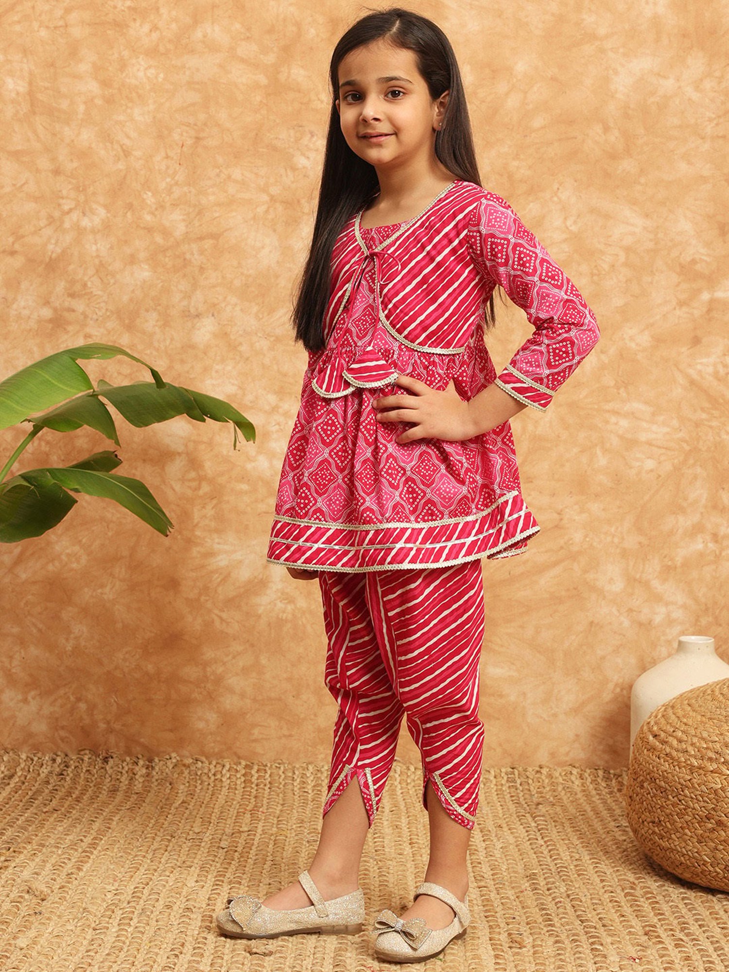 READIPRINT FASHIONS Kids Pink Printed Kurti with Dhoti Pants