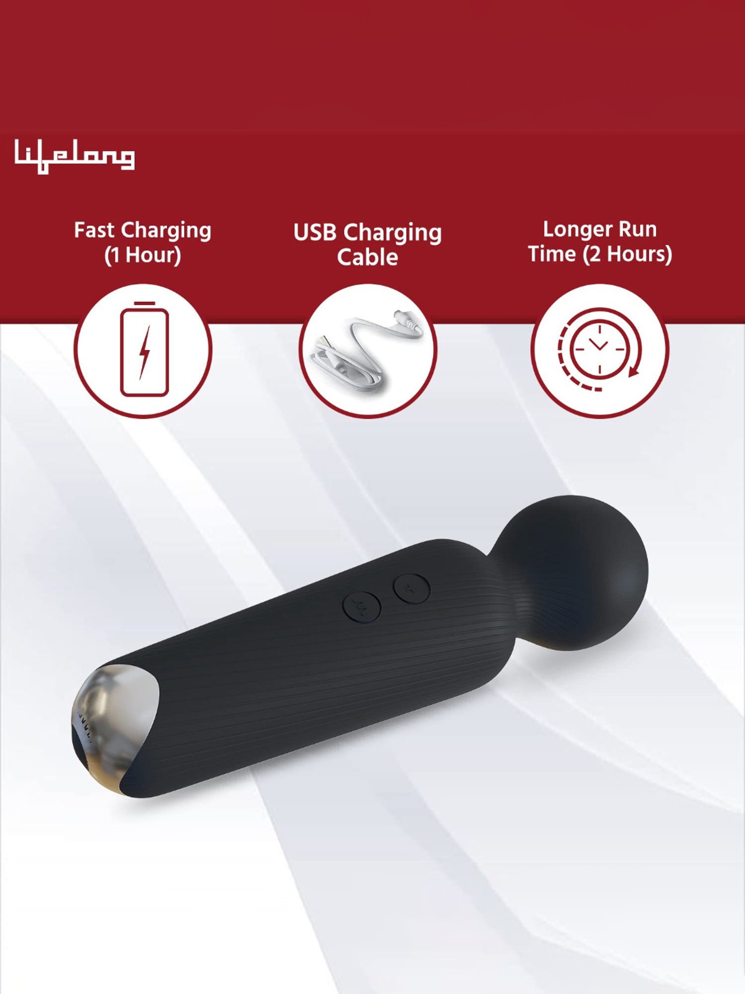 Lifelong LLM468 Rechargeable Wireless Body Massager Machine with 20 Vibration Modes (Black)