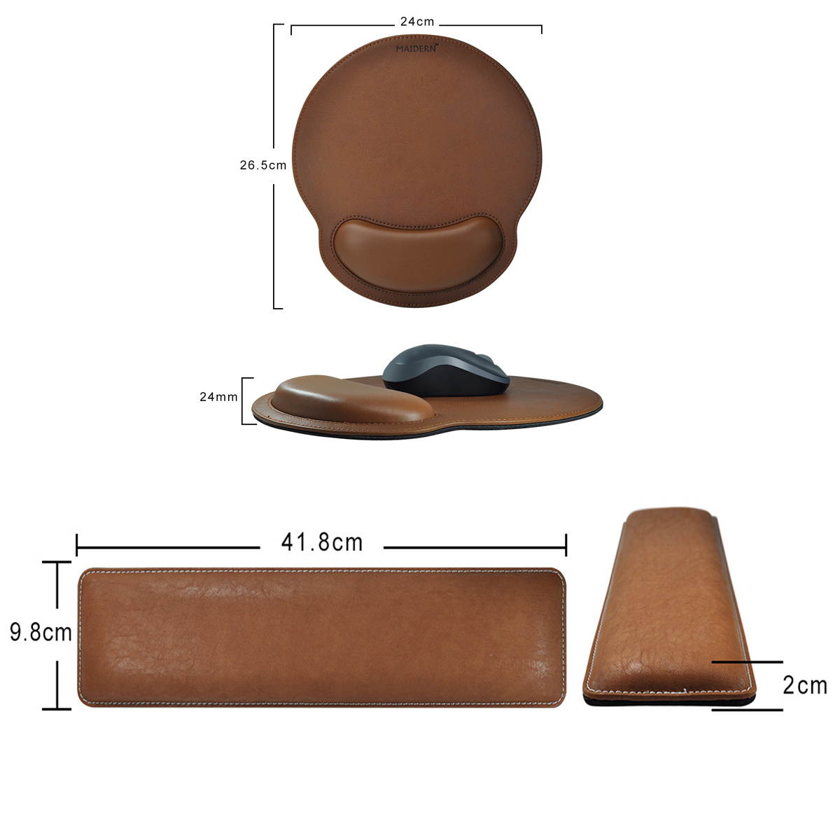 MAIDERN Gaming PU Mouse Pad Anti-slip Base Smooth Surface Ergonomic Design With Soft Memory Foam Keyboard Wrist Rest For Office Typist - Brown