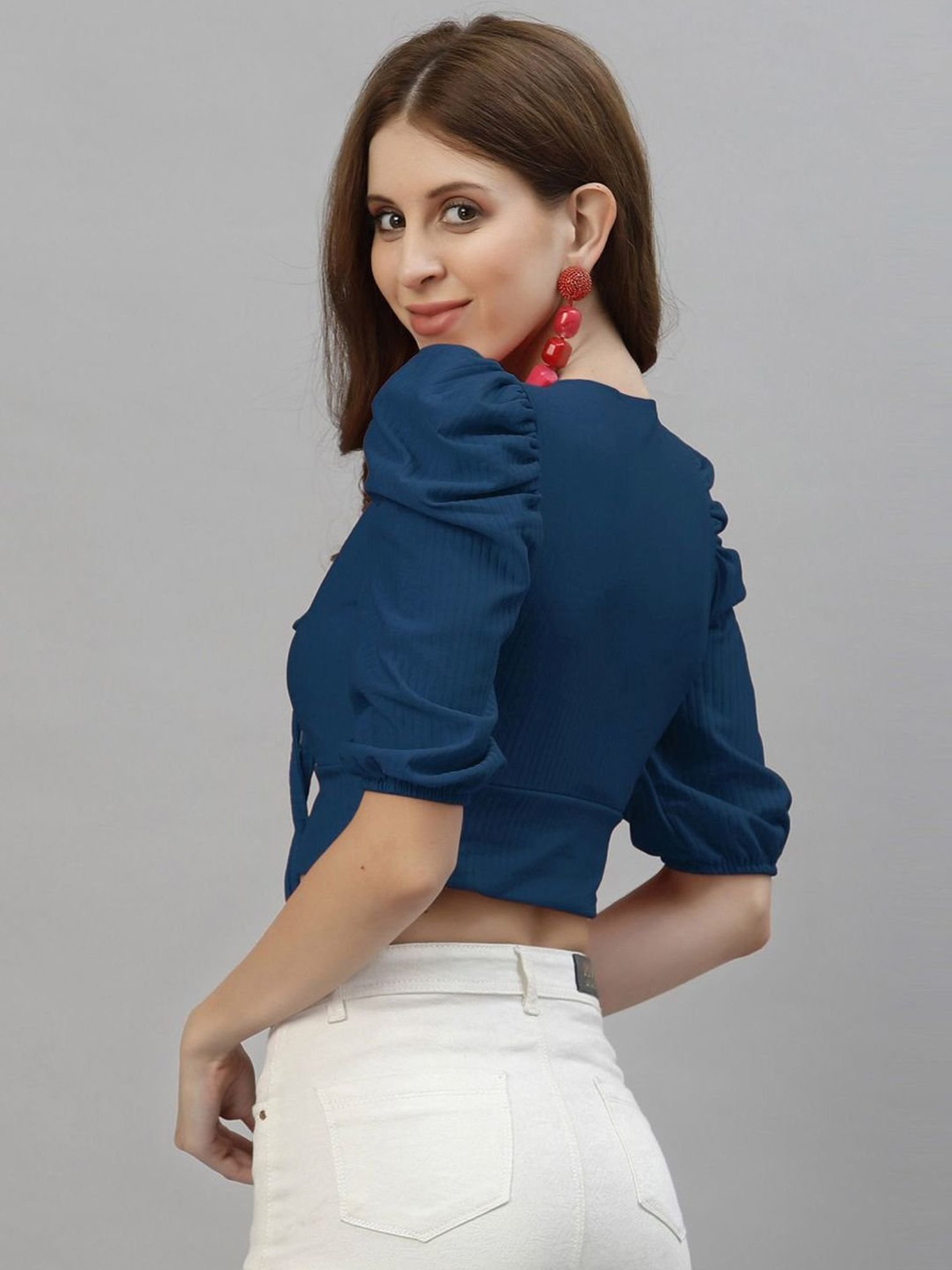 SELVIA Teal Blue Short sleeve Crop Top