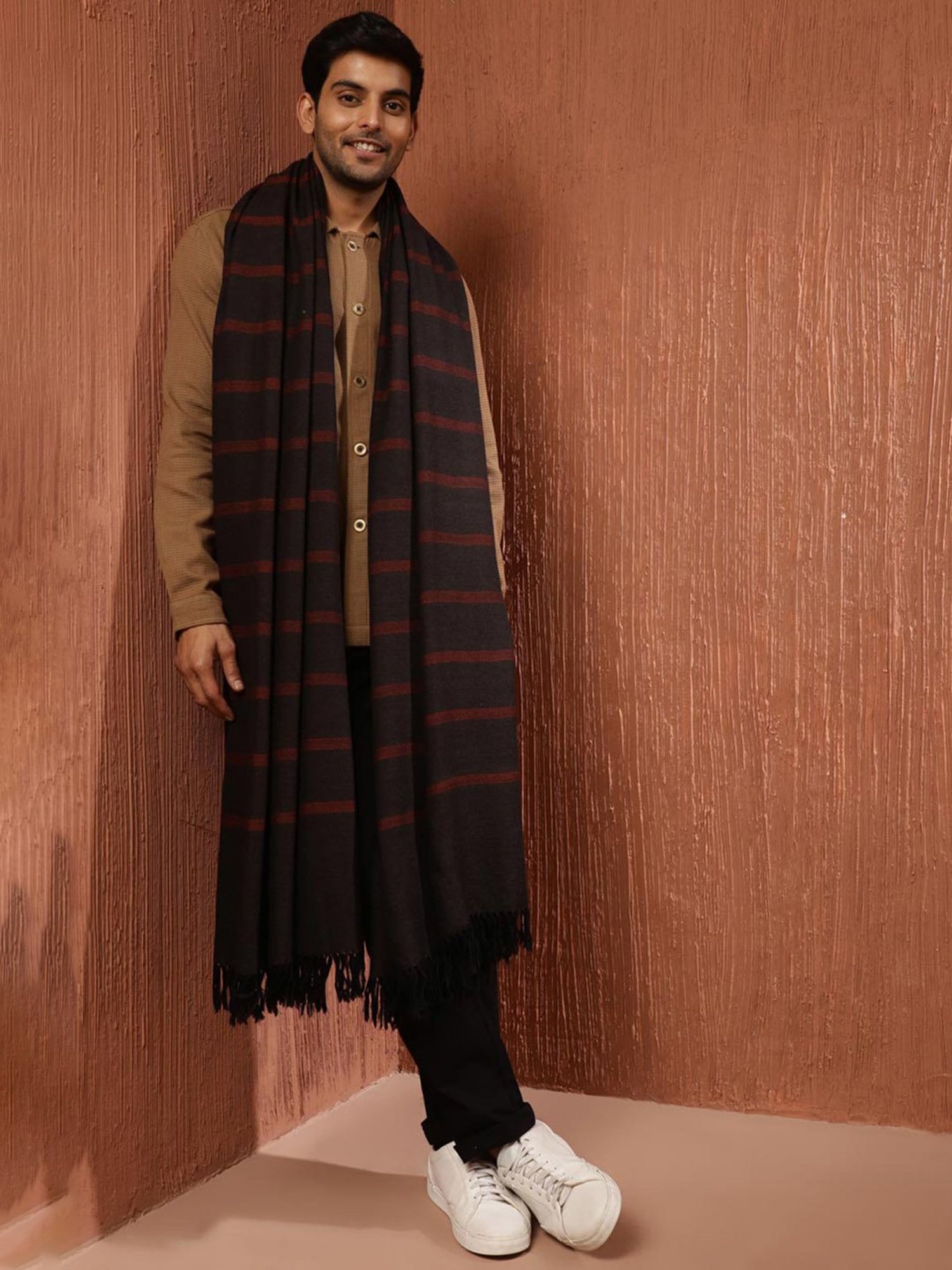 Fabindia Dark Brown Striped Shawl