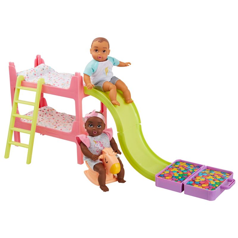 Perfectly Cute My Lil' Baby Bunk Bed Playroom Playset with 8" Brunette Baby Boy & Brunette Baby Girl Dolls