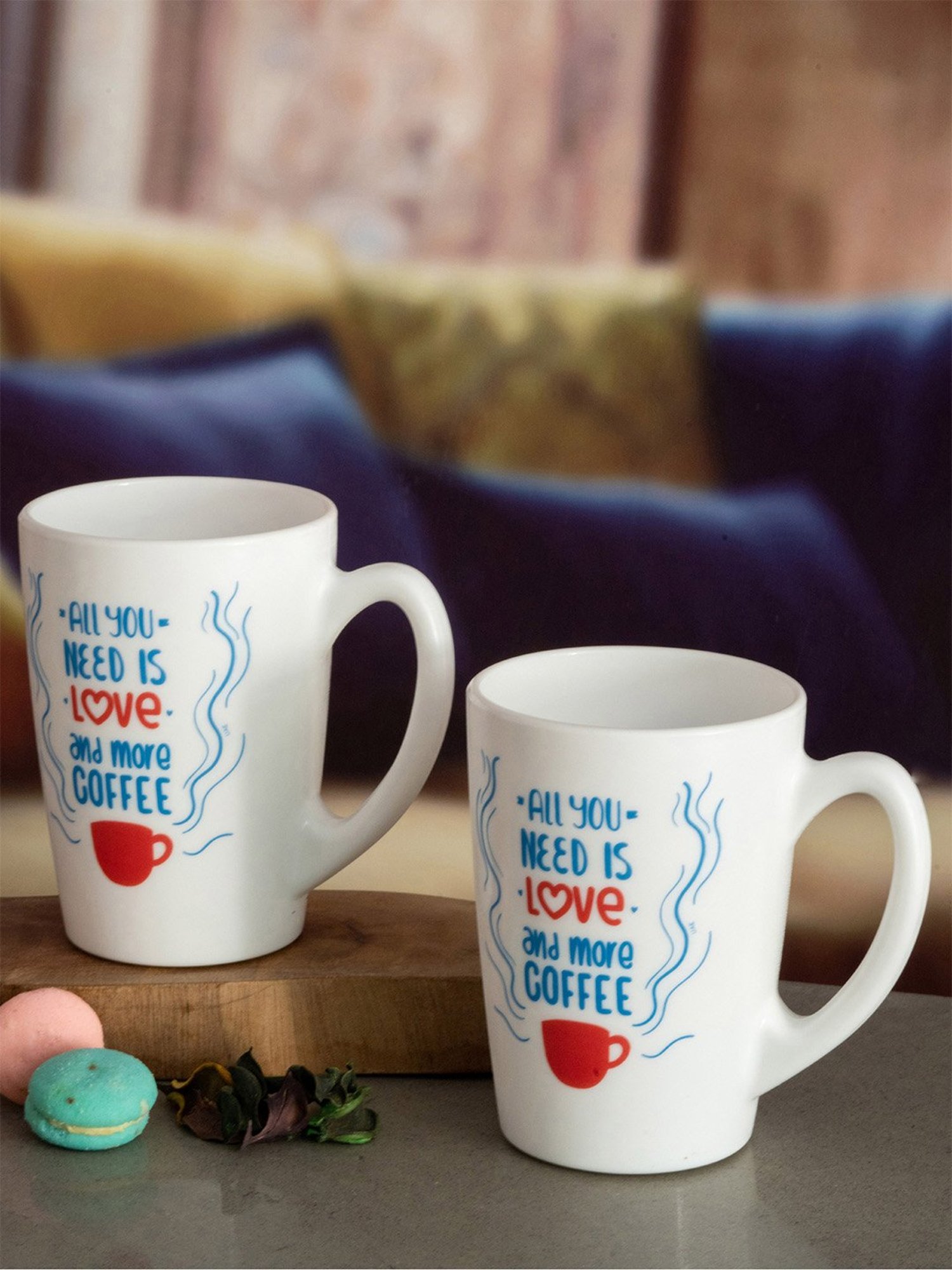 Luminarc Printed White Opalware Large Coffee Mug - Set of 6 (320ml)