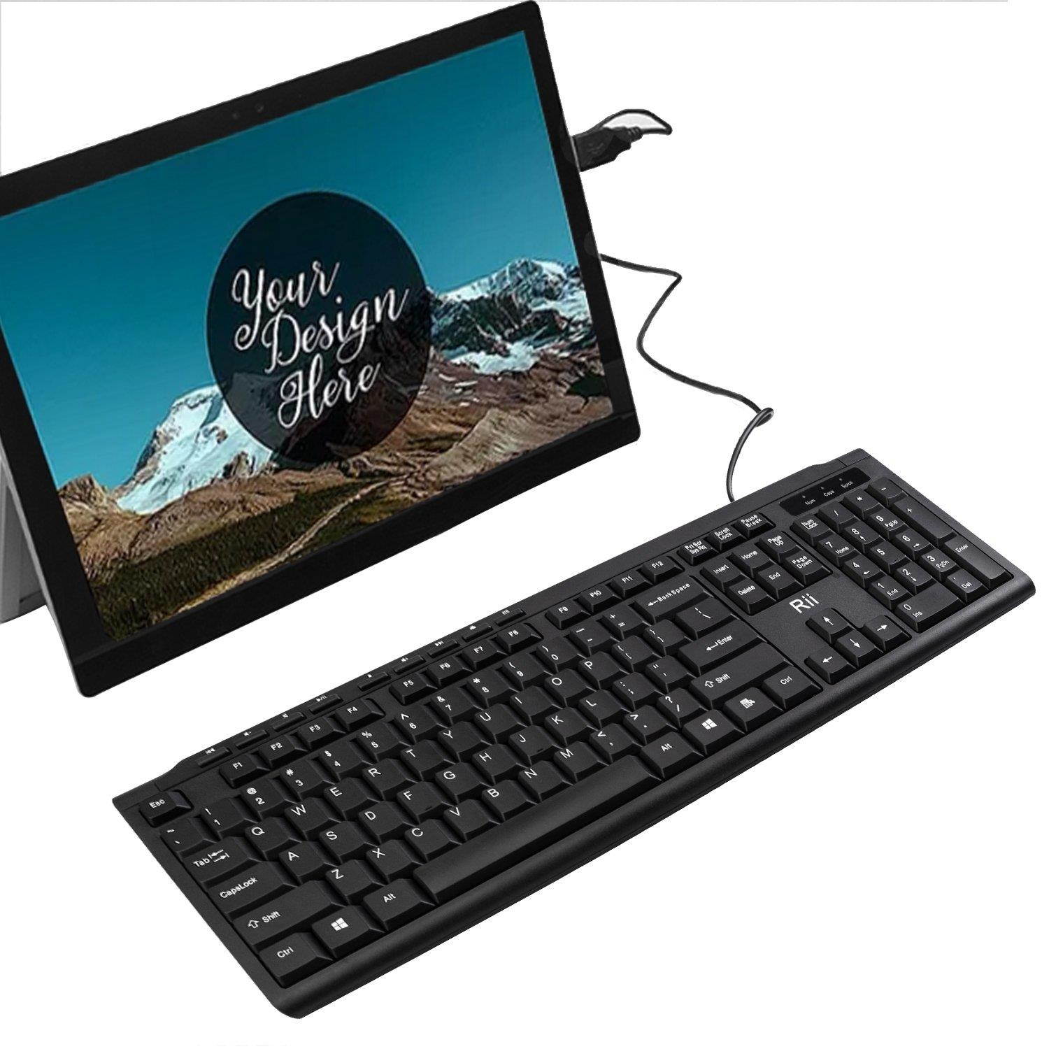 Rii RK907 Ultra-Slim Compact USB Wired Keyboard for Mac and PC,Windows 10 / 8 / 7 / Vista / XP (Black)