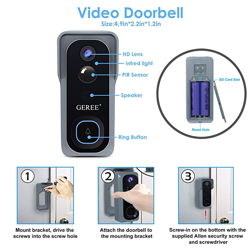 Video Doorbell Camera Wireless WiFi Smart Doorbell32GB Preinstalled 1080P HD Security Home CameraRealTime Video and TwoWay TalkNight VisionPIR Motion Detection 166&deg; Wide Angle Lens