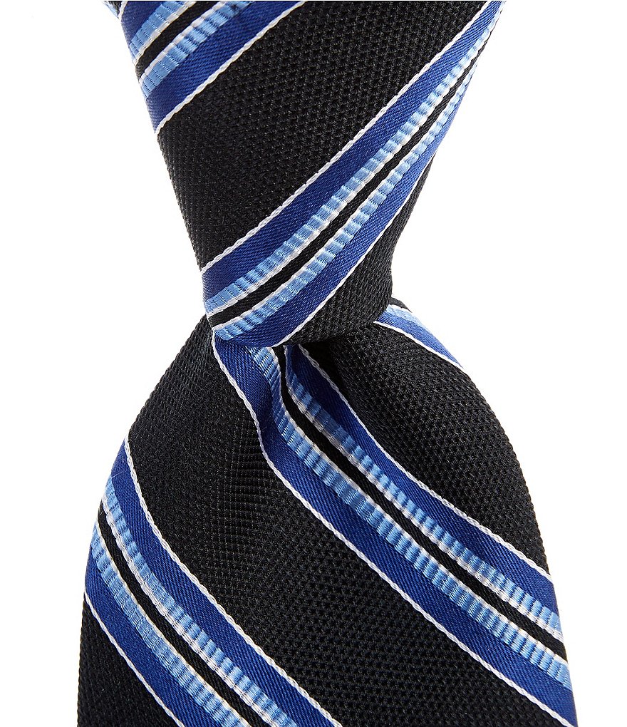 Roundtree & Yorke Big & Tall Johnson Stripe Traditional 3 3/8#double; Silk Tie