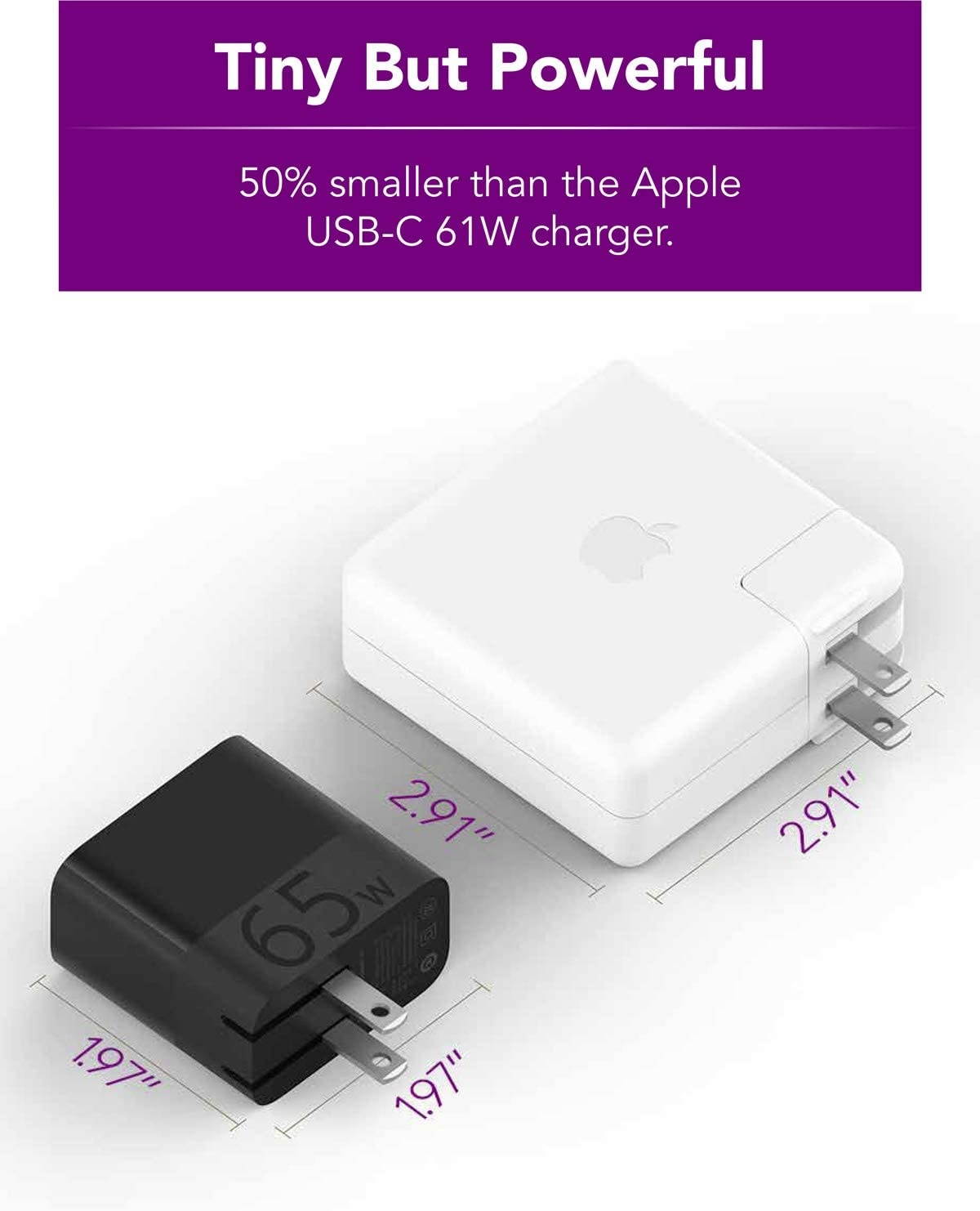 ZMI zPower Turbo 65W USB-C PD Wall Charger Compatible with Laptops Chargeable via USB-C (Not Compatible with Legacy Models with Barrel Charging Ports) - Black