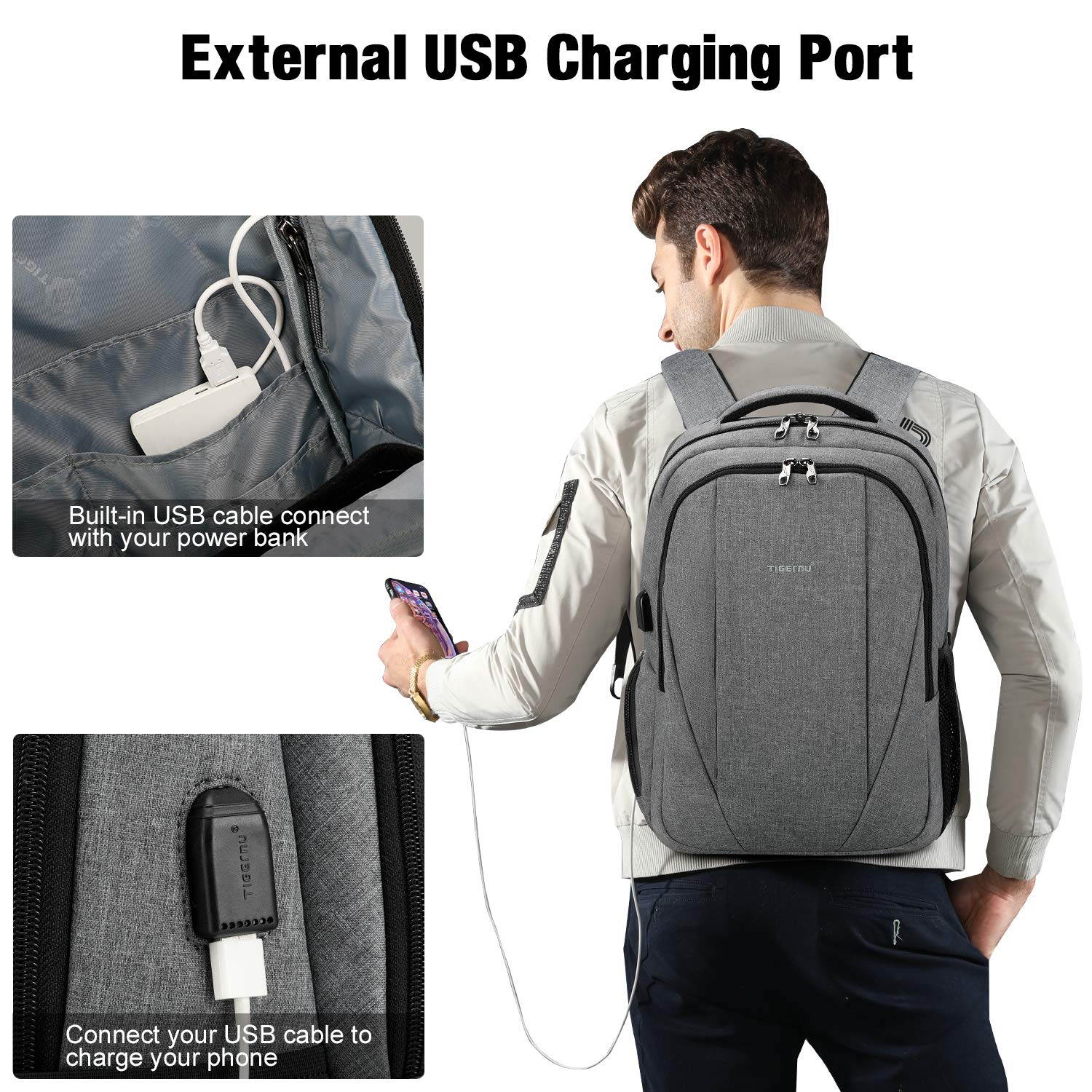 Tigernu Laptop Backpack,Business Travel Anti Theft Slim Durable Laptops Backpack with USB Charging Port,Water Resistant College School Computer Bag for  15.6 Inch Laptop and Notebook - Black