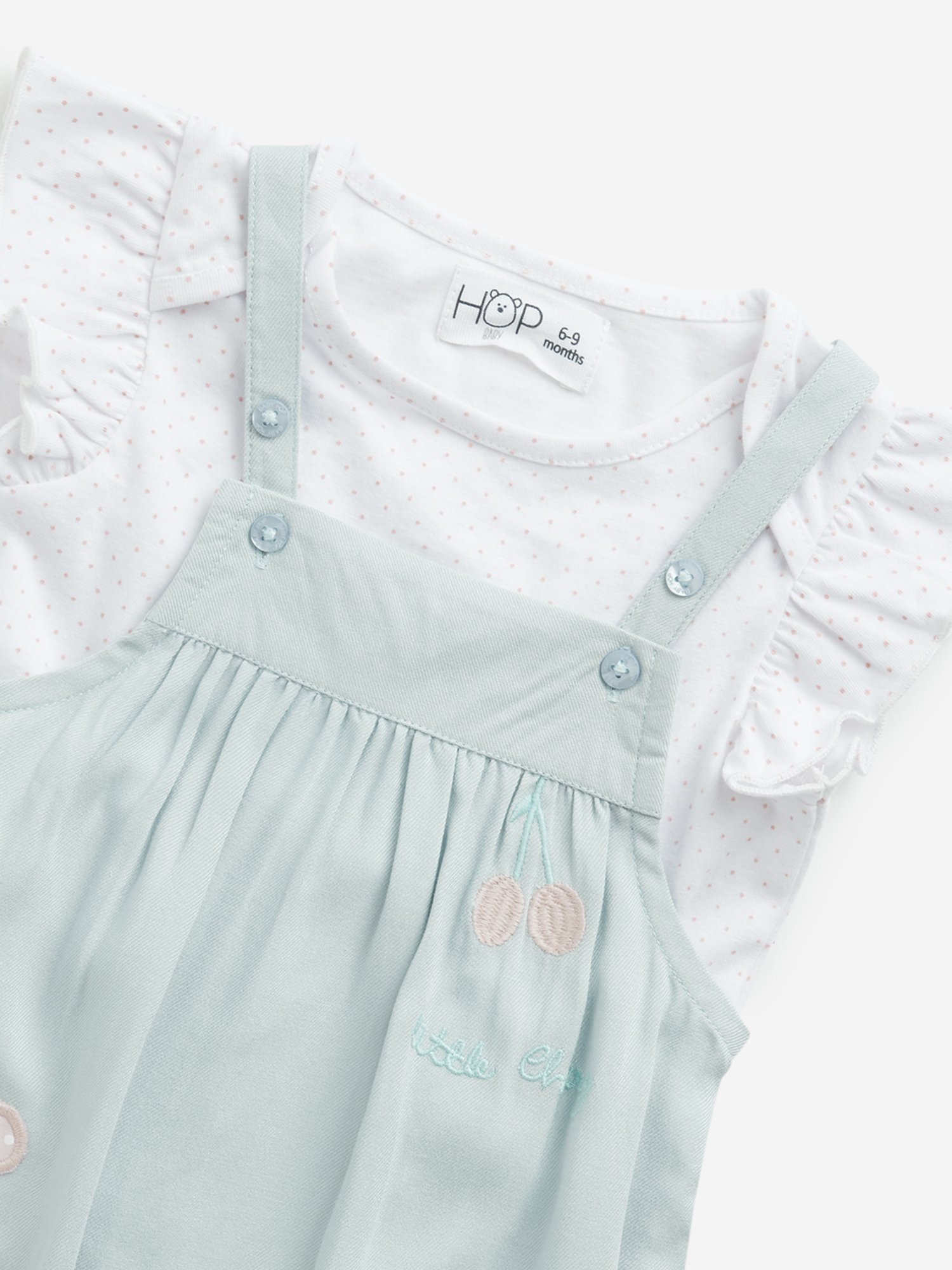 HOP Baby by Westside Mint Floral Embroidered Dungaree with Top Set