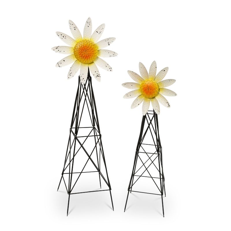 GIL S/2 Metal Sunflower Windmills; Large Measures 69.2"H