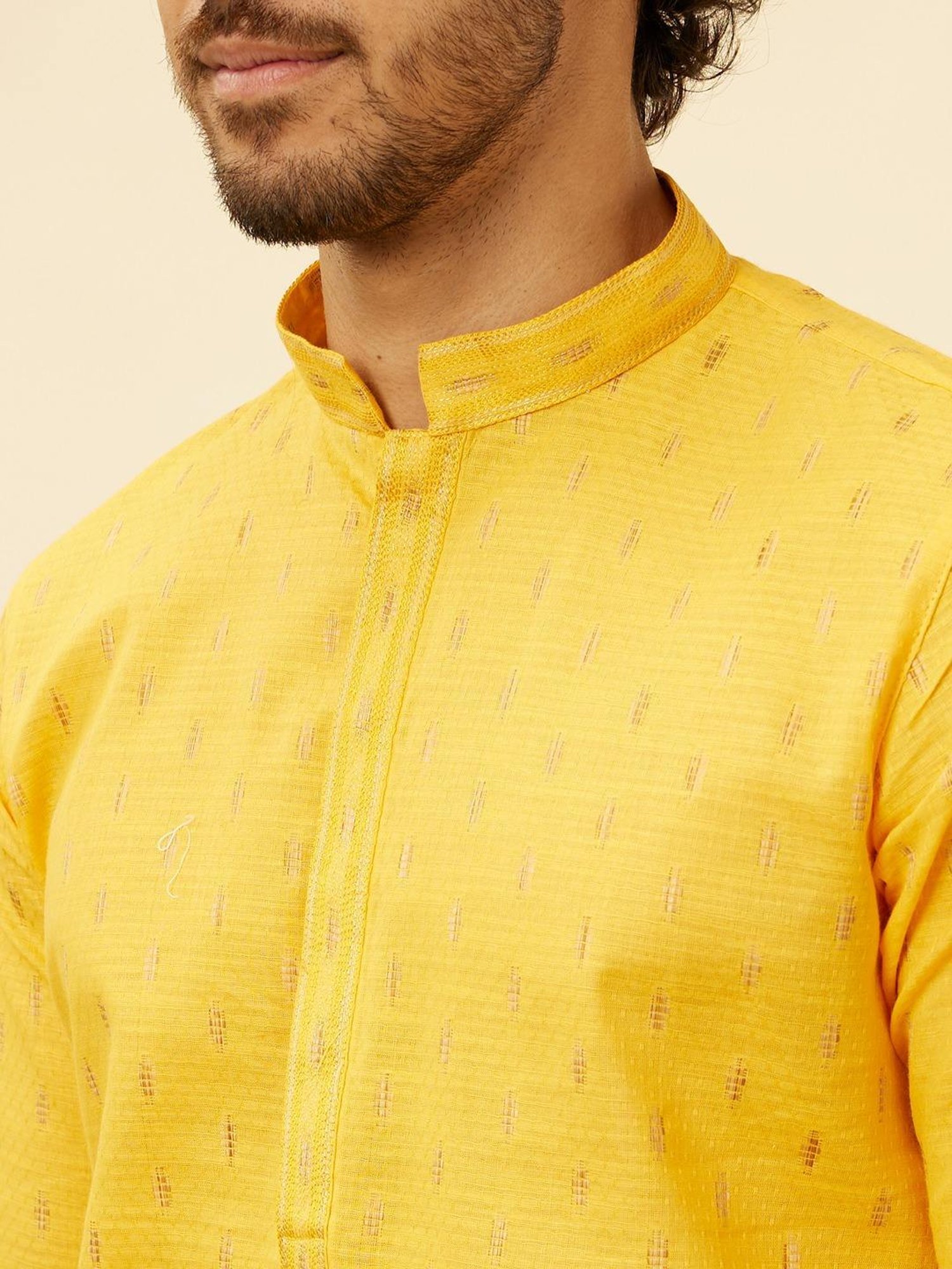 Manyavar Mustard & Begie Regular Fit Self Pattern Kurta Bottom Set