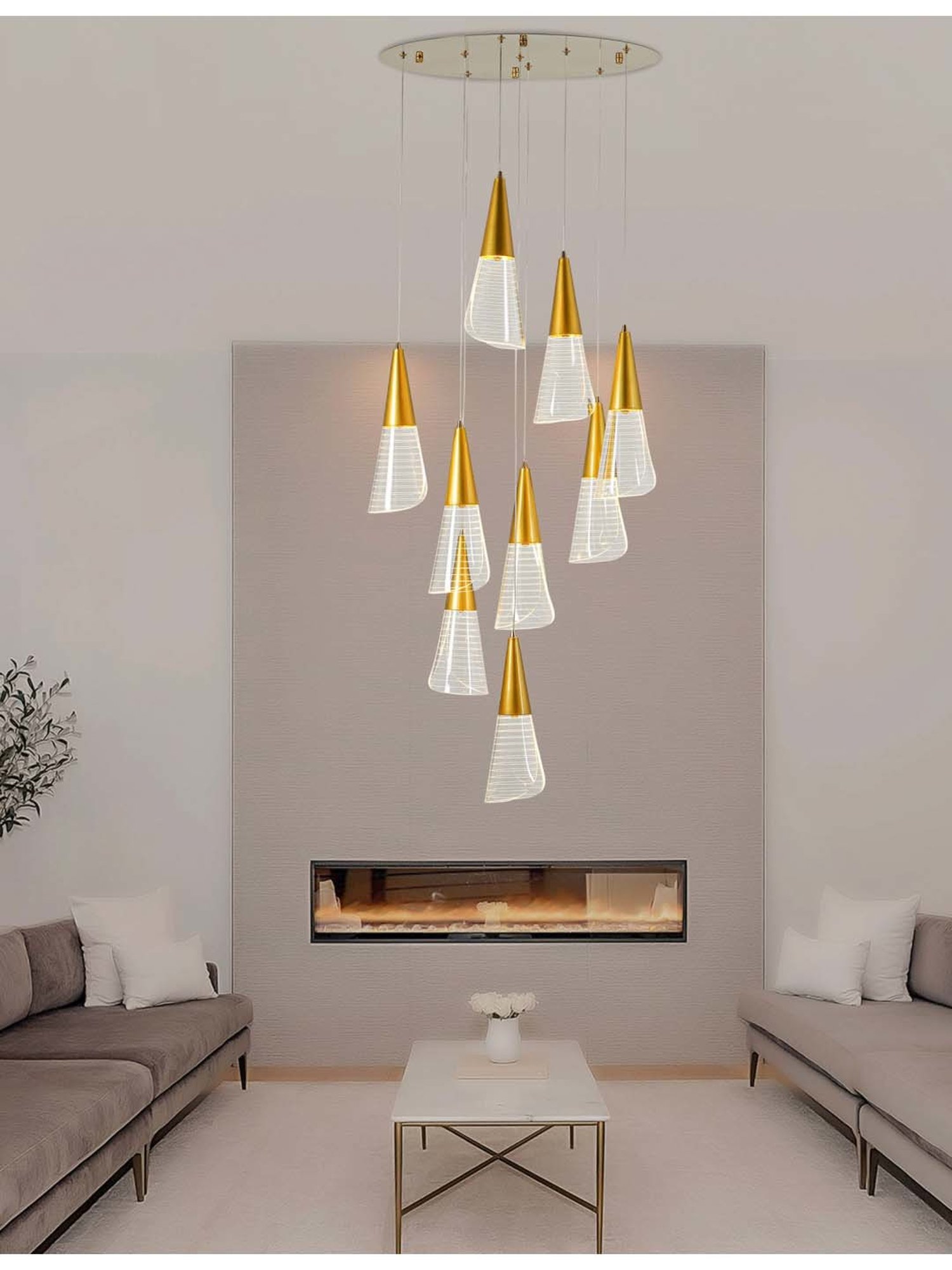 Kapoor E Illuminations 'Blenheim' White & Golden Acrylic 9-In-1 Led Chandelier