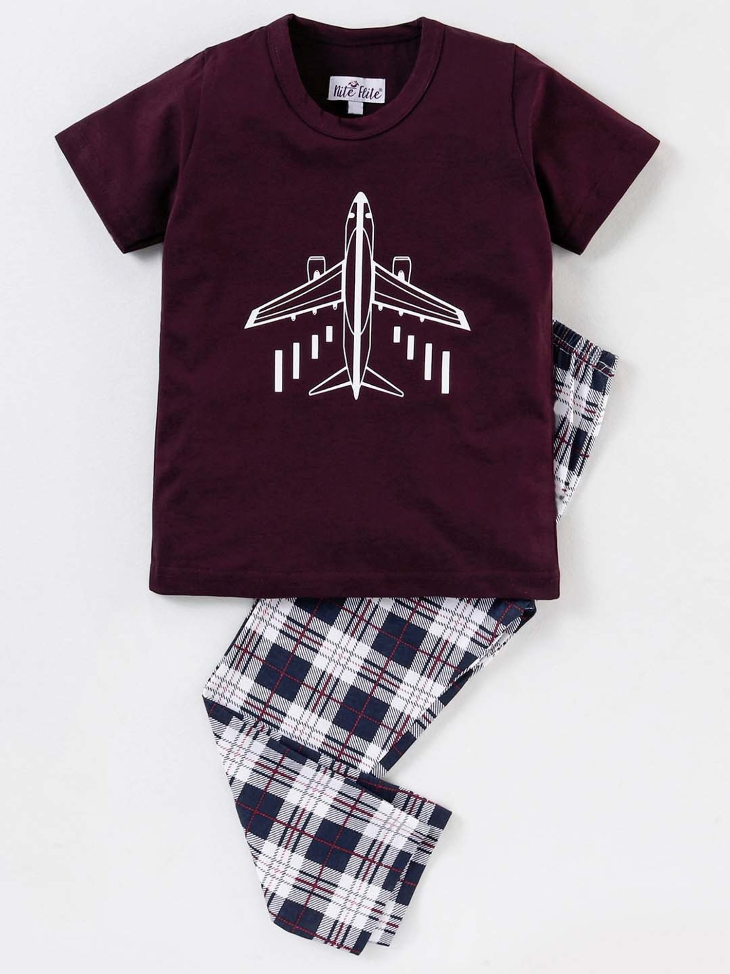 Nite Flite Boys Purple & White Cotton Printed T-Shirt Set