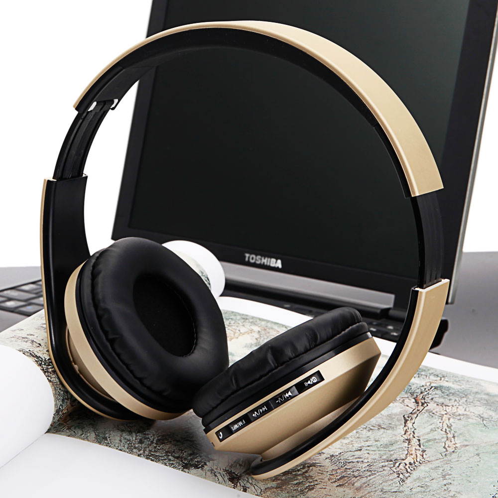 Wireless Headset, UHOMEPRO Bluetooth Headset with Mic, FM and MP3 player functions, Wired Stereo Headphones, Headphones for Music, Sports, Answer or Reject Phone Calls for Wearing  (champagne)