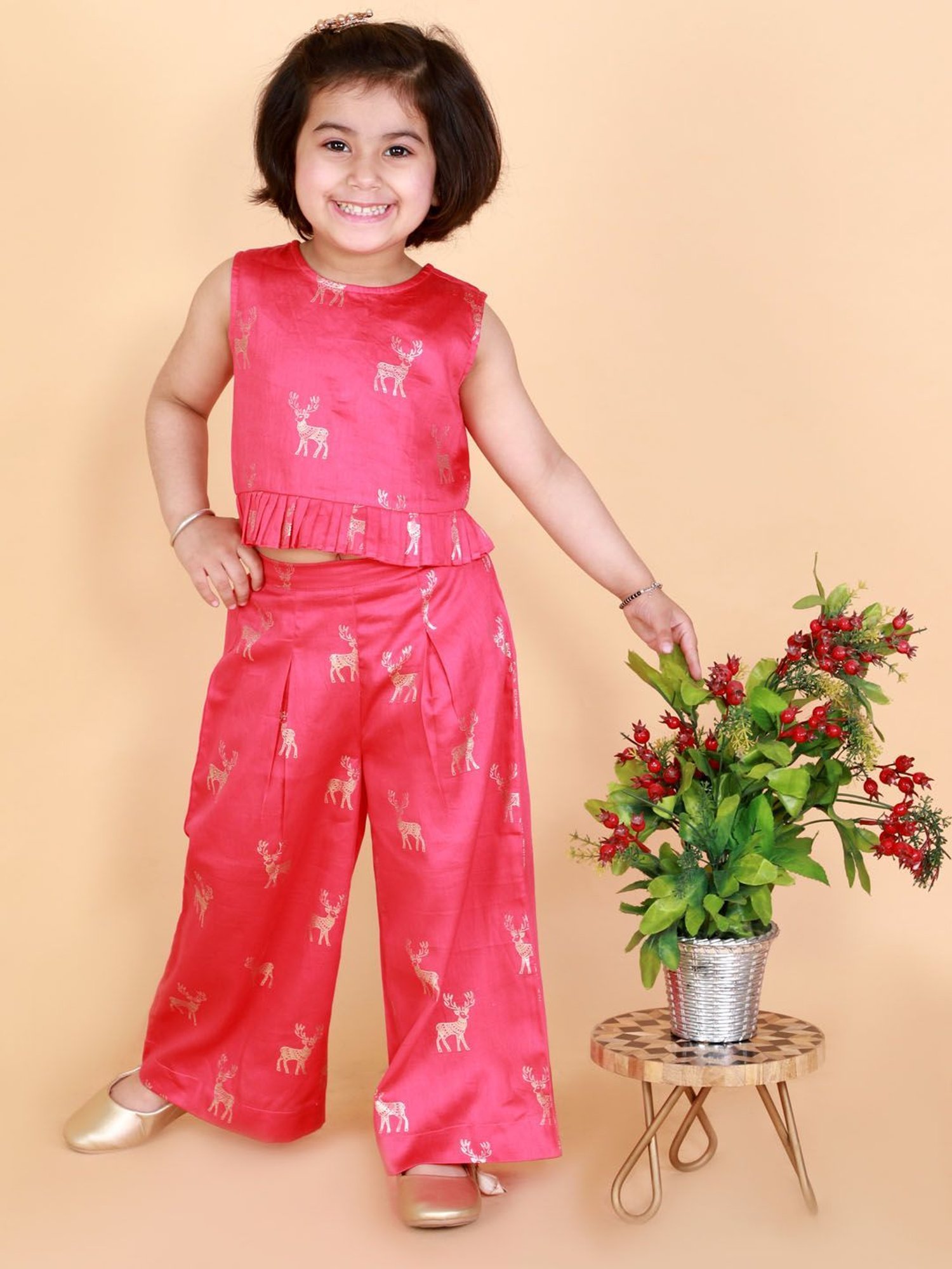 Lil Drama Kids Pink Printed Top with Pants