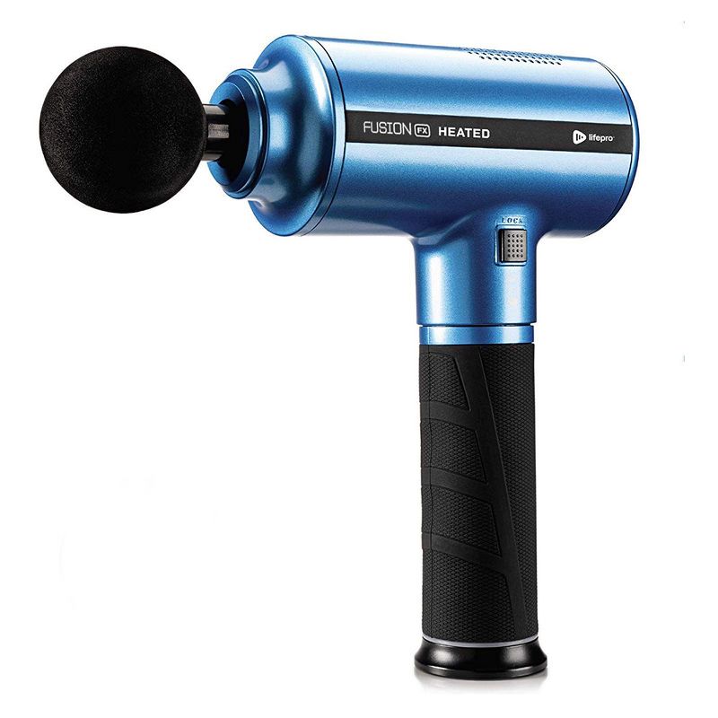 Lifepro LPFSNFXBLU Fusion FX Heated Quiet Electric Handheld Deep Muscle Tissue Percussion Massage Therapy Gun Machine with 5 Attachments, Blue