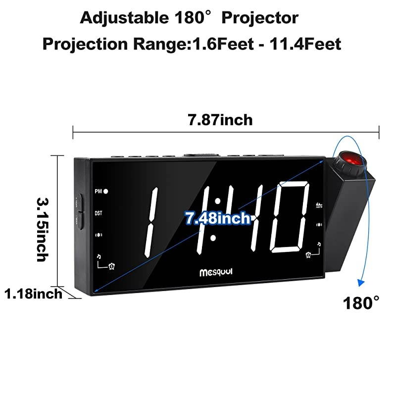 Digital Alarm Clock for Ceiling,Wall,Bedroom - FM Radio,7&rdquo; Large Number & 5 Dimmers,350&deg;Projector,USB Charger,Sleep Timer,Plug in & Battery Backup,Loud Dual Alarm Clock for Heavy Sleepers