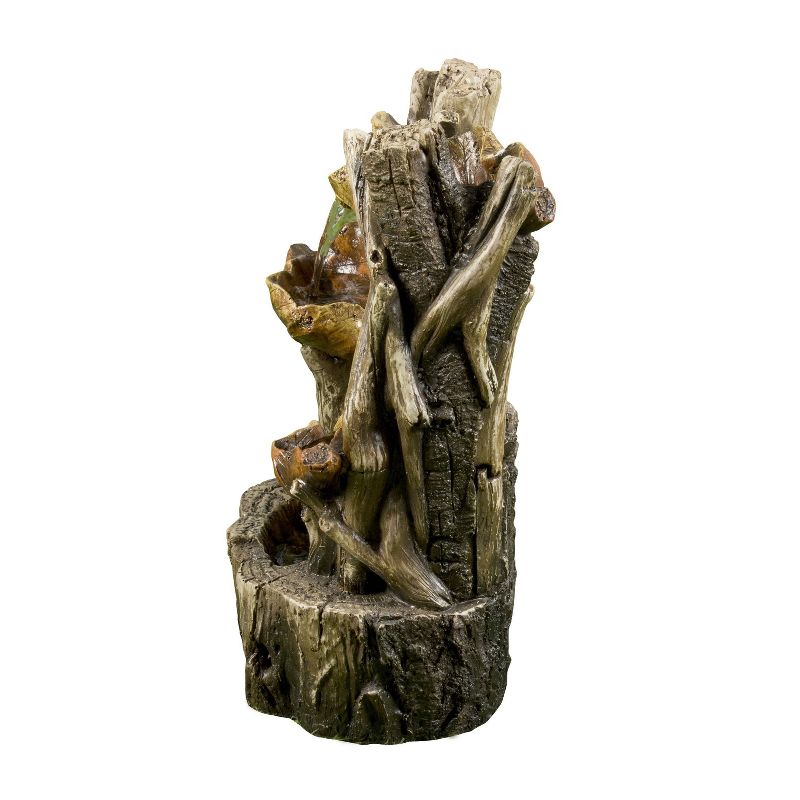 11" Tree Trunk Tabletop Water Fountain with 3 Leaves and LED Light Brown - Hi-Line Gift