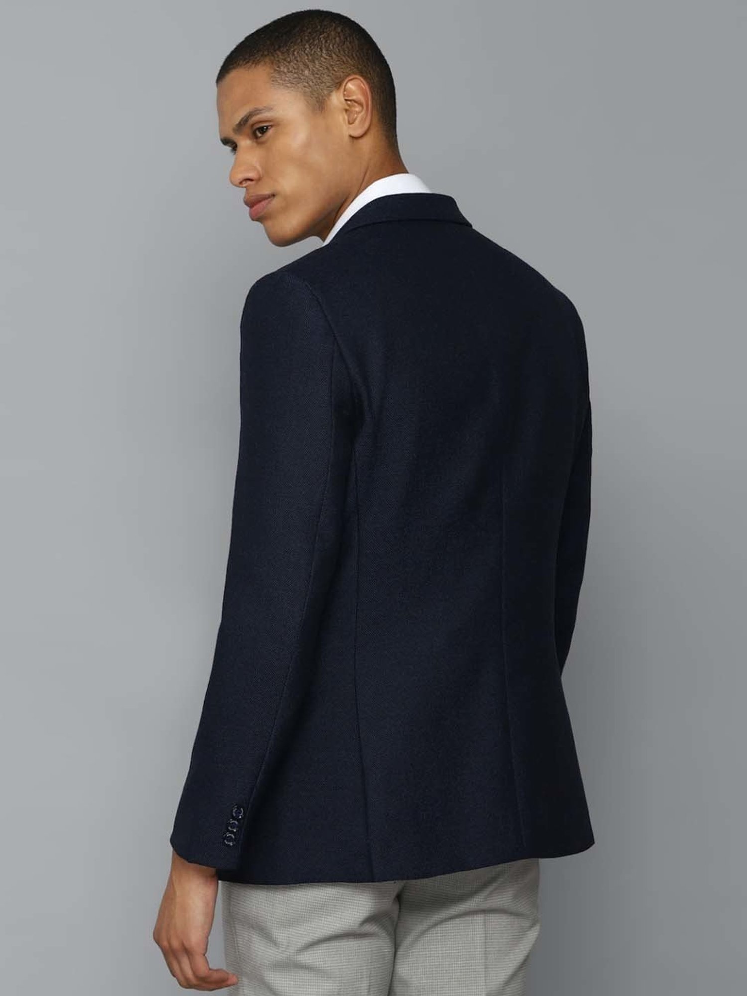 Allen Solly Navy Slim Fit Texture Blazer