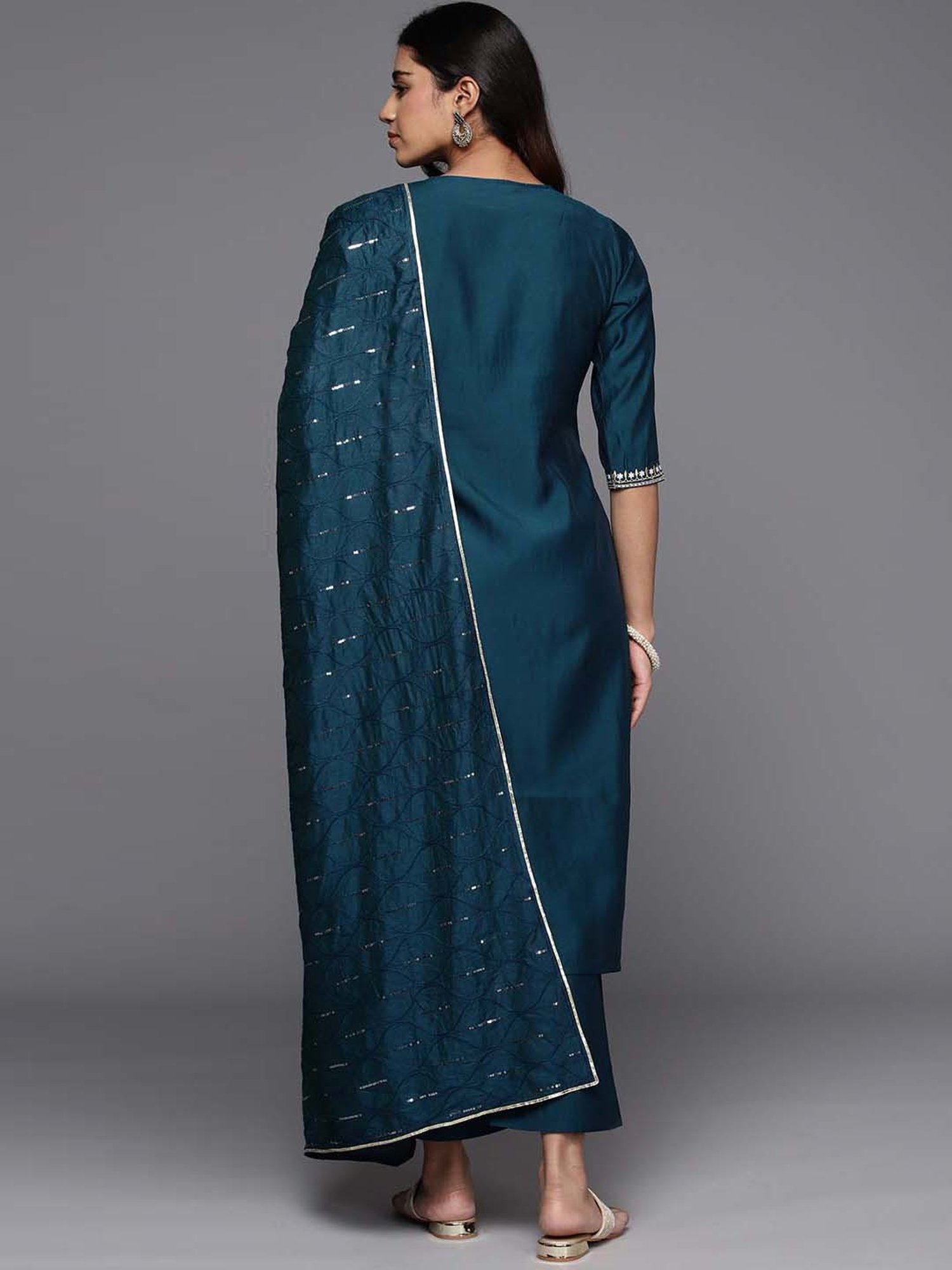 Gerua Blue Embroidered Kurta Pant Set With Dupatta