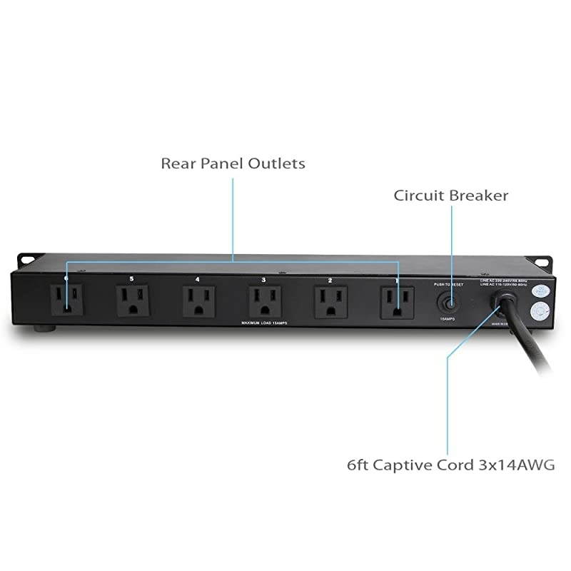 PDU Power Strip Surge Protector 150 Joule 9 Outlet Strips Surge Protector Heavy Duty Electric Extension Cord Strip 1U Rack Mount Protection Power Outlet Strip WAC Noise Filter Pro PDBC50