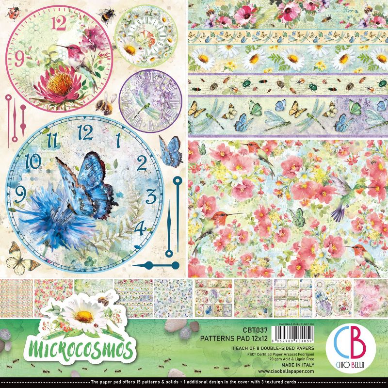 Ciao Bella Double-Sided Paper Pack 90lb 12"X12" 8/Pkg-Microcosmos, 8 Designs/1 Each
