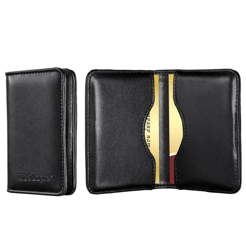 Genuine Leather Business Card Holder, Wisdompro 2-Sided Professional Folio Credit Name Card Holder Wallet Case with Magnetic Shut for Men and Women, Ultra Slim and Thin - Cowhide Black