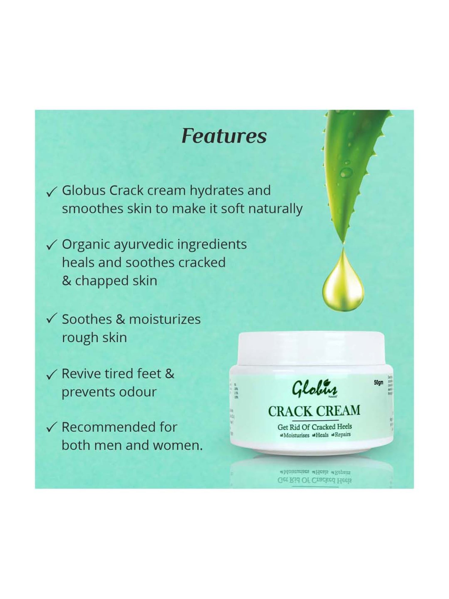 Globus Naturals Crack Cream for Dry Cracked Heels & Feet - 50 gm