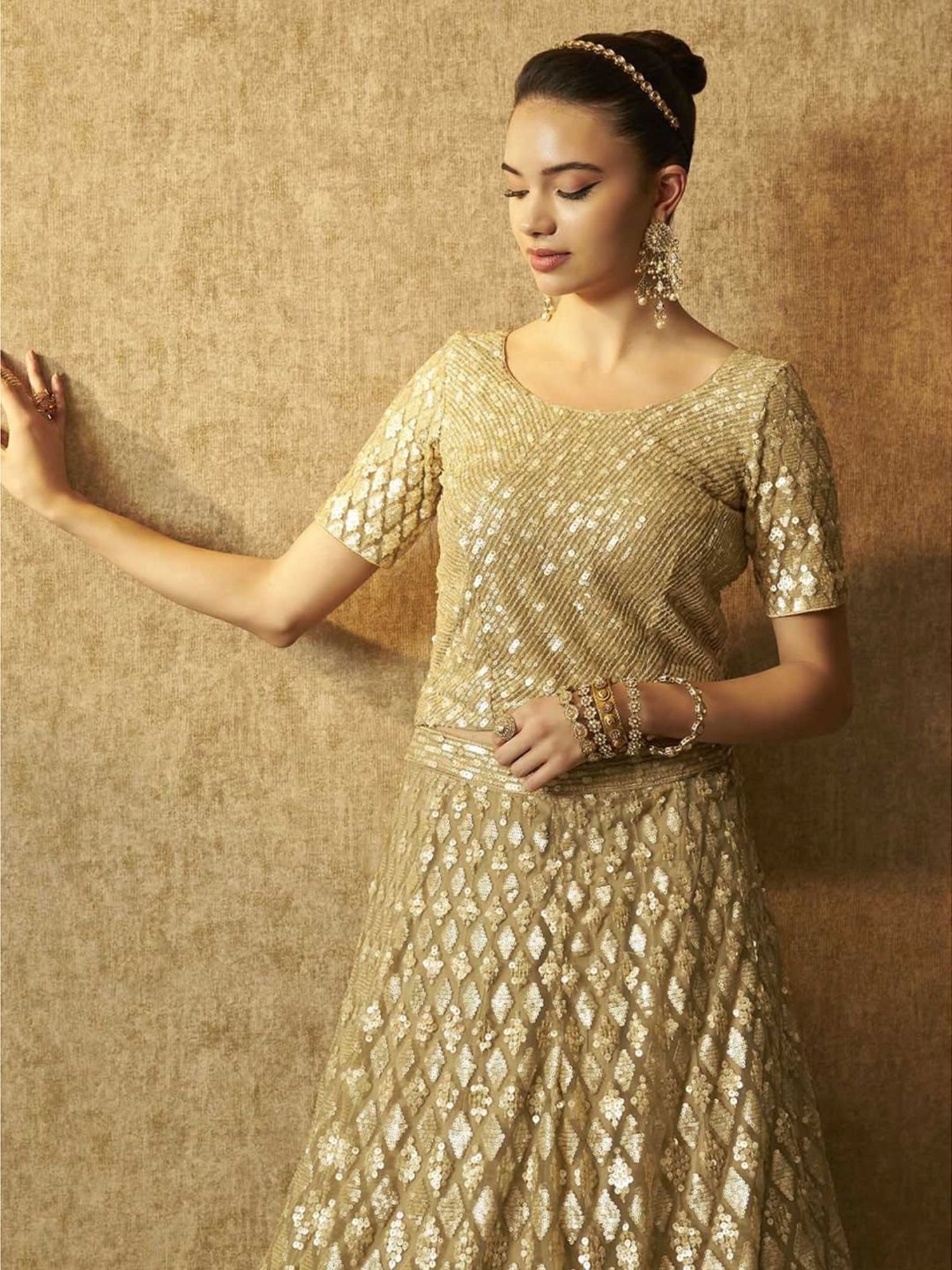 Silk Land Beige & Blue Woven Pattern Semi Stitched Lehenga Choli Set With Duppata