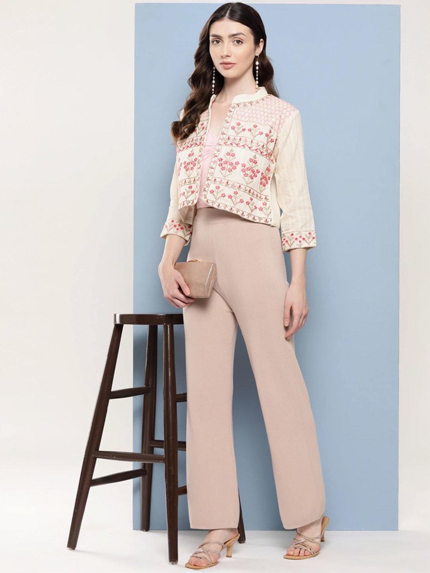 Aarika Beige Cotton Embroidered Shrug