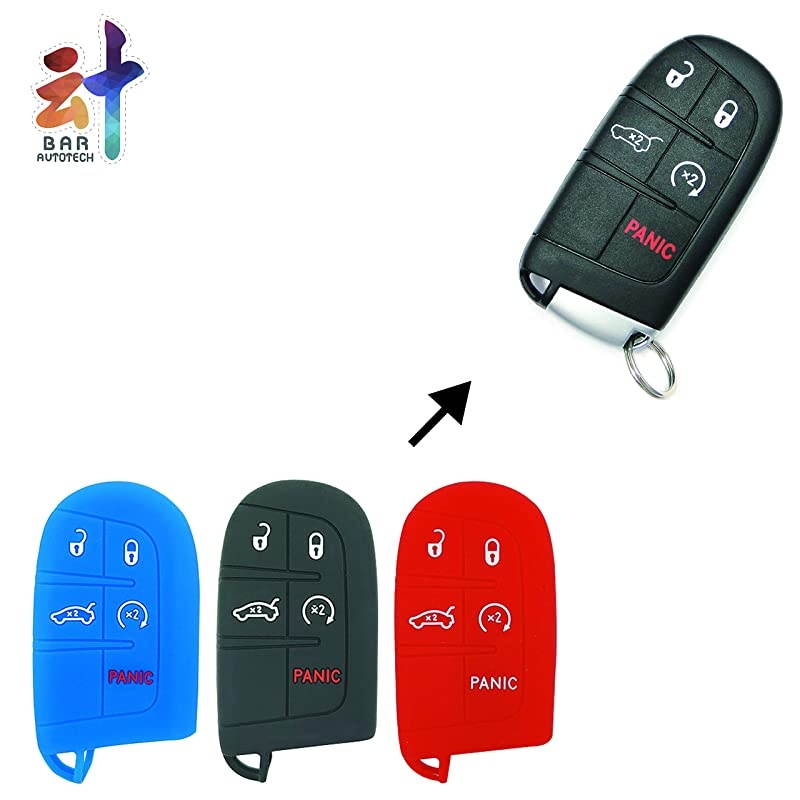 Autotech Remote Key Silicone Rubber Keyless Entry Shell Case Fob and Key Skin Cover fit for Jeep Grand Cherokee, Chrysler 300, Dodge Durango, Charger, Challenger, Journey (1 Pair) (Black)