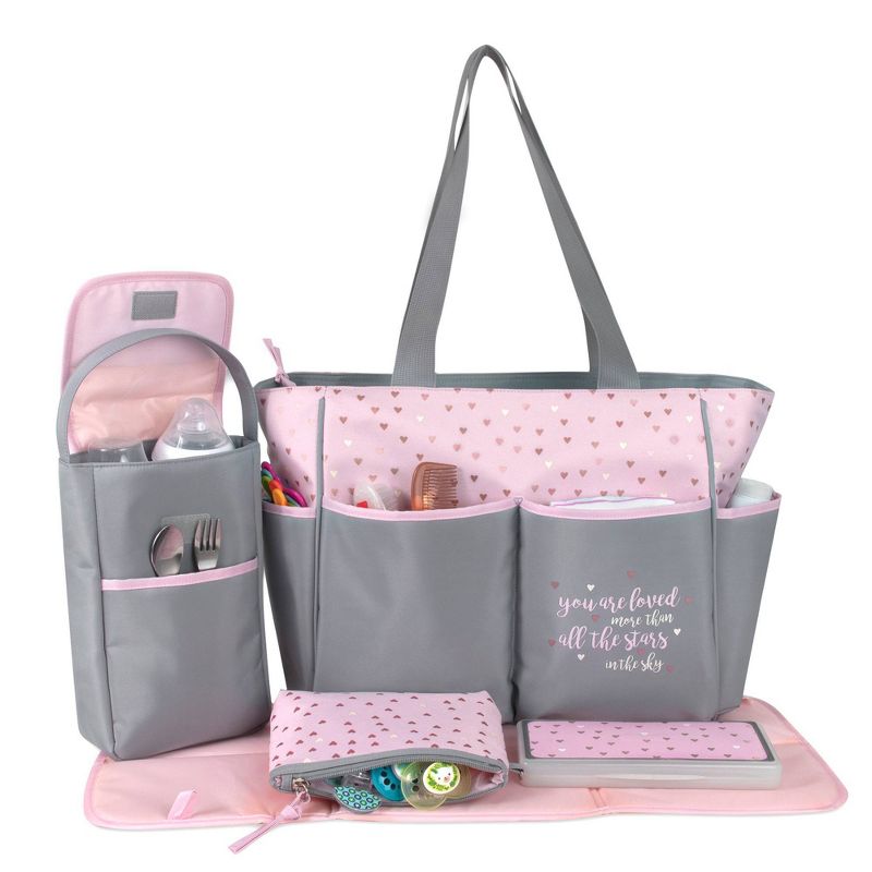 Baby Essential Kisses & Hearts 5-in-1 Tote - Pink