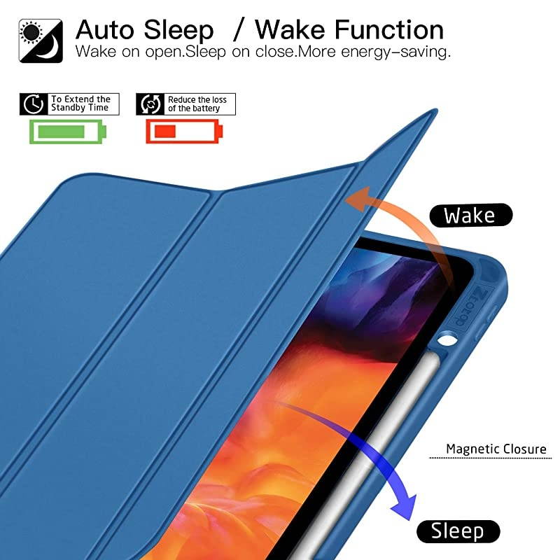 for New iPad Pro 129 Inch 4th 3rd Generation 20202018 with Pencil Holder Full Body Protective Rugged Shockproof Cover with Auto SleepWake Support 2nd Gen Pencil Charging Blue
