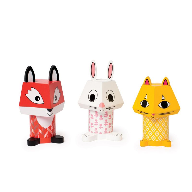 Manhattan Toy Mix & Match Fox, Bunny, & Cat Magnetic Wooden Stacking Block Toy Set Baby Toy