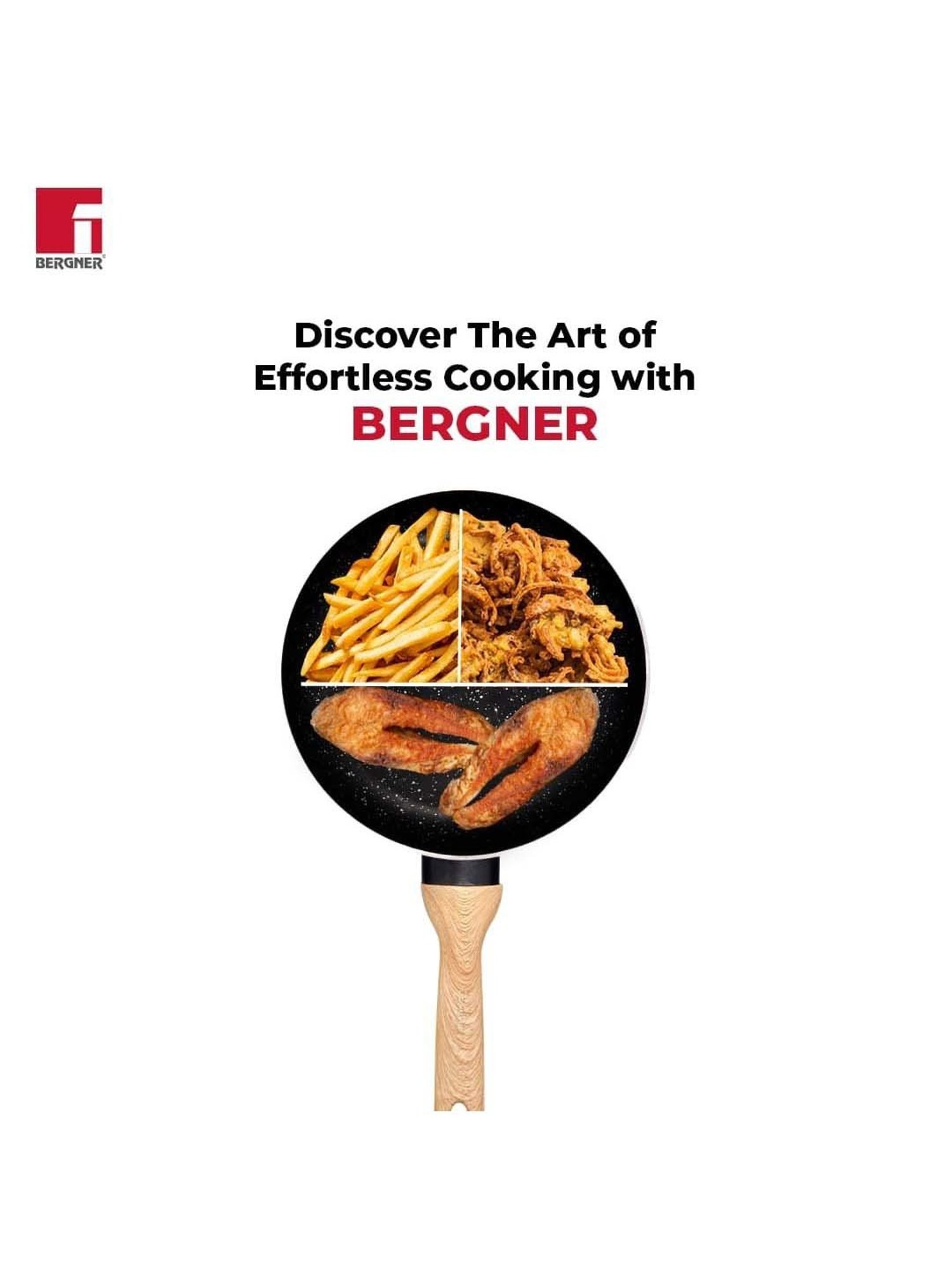 Bergner Bellini & Aura Black 20 cm Induction Deep Frypan With Wooden Finish Handle (1.8 L)