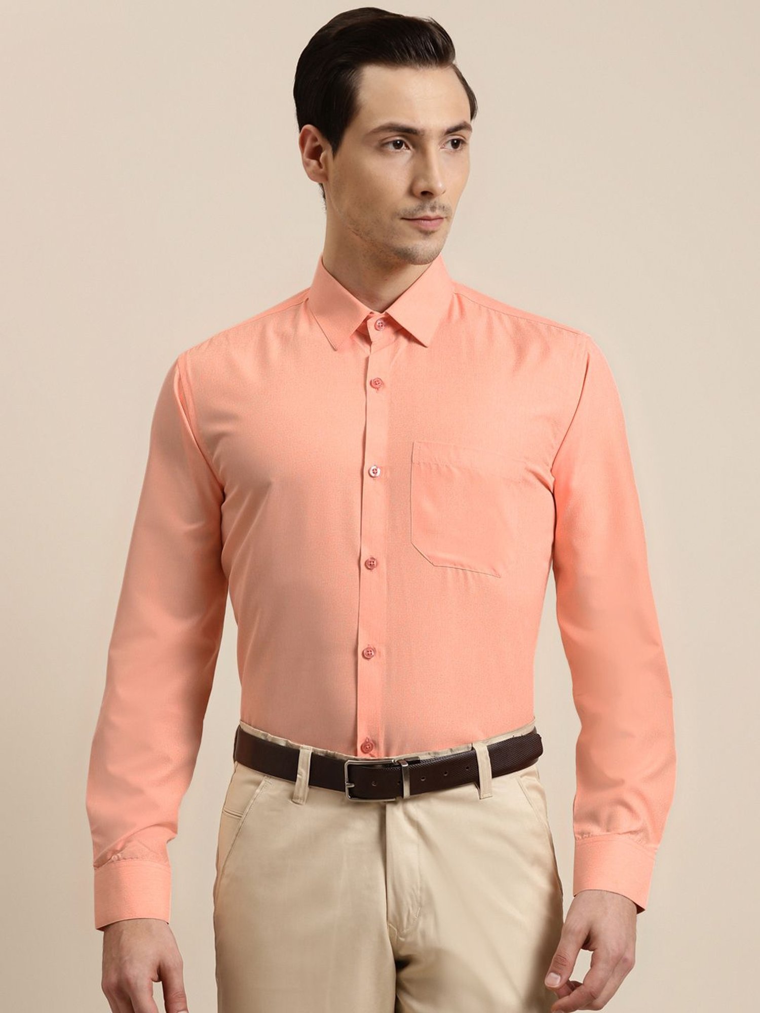 Sojanya Peach Cotton Regular Fit Shirt