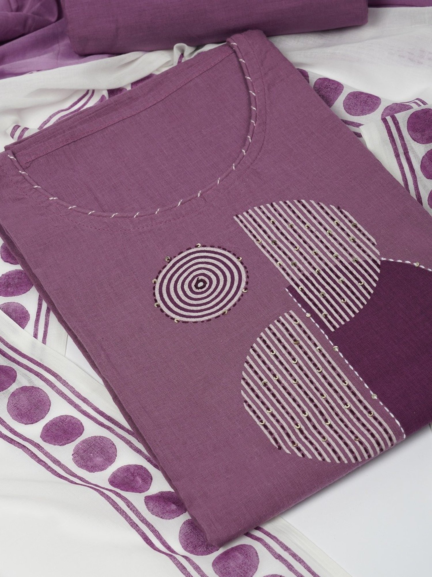 Kami Kubi Purple Geometric Dress Material