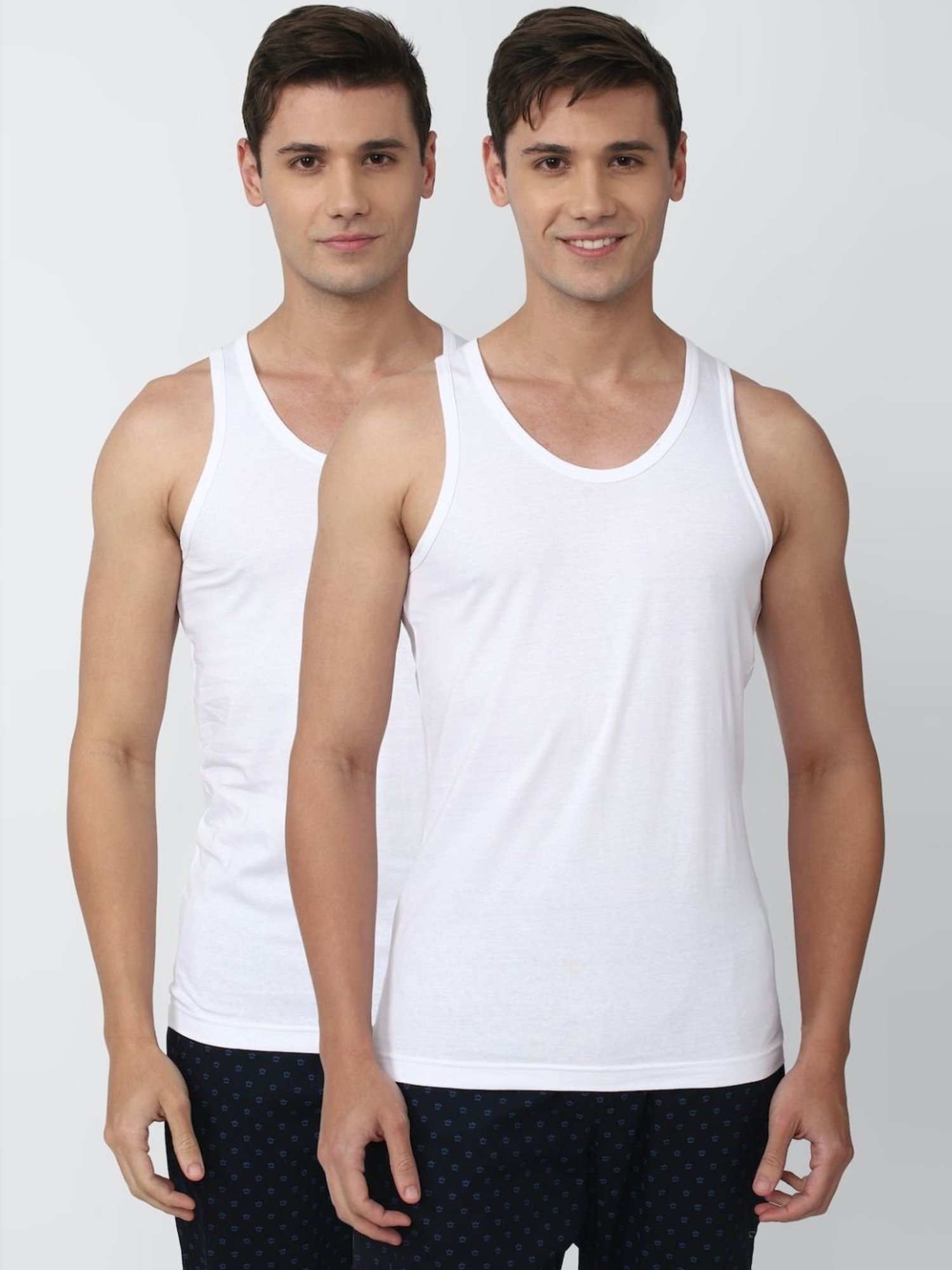 Peter England White Cotton Regular Fit Vest - Pack Of 2