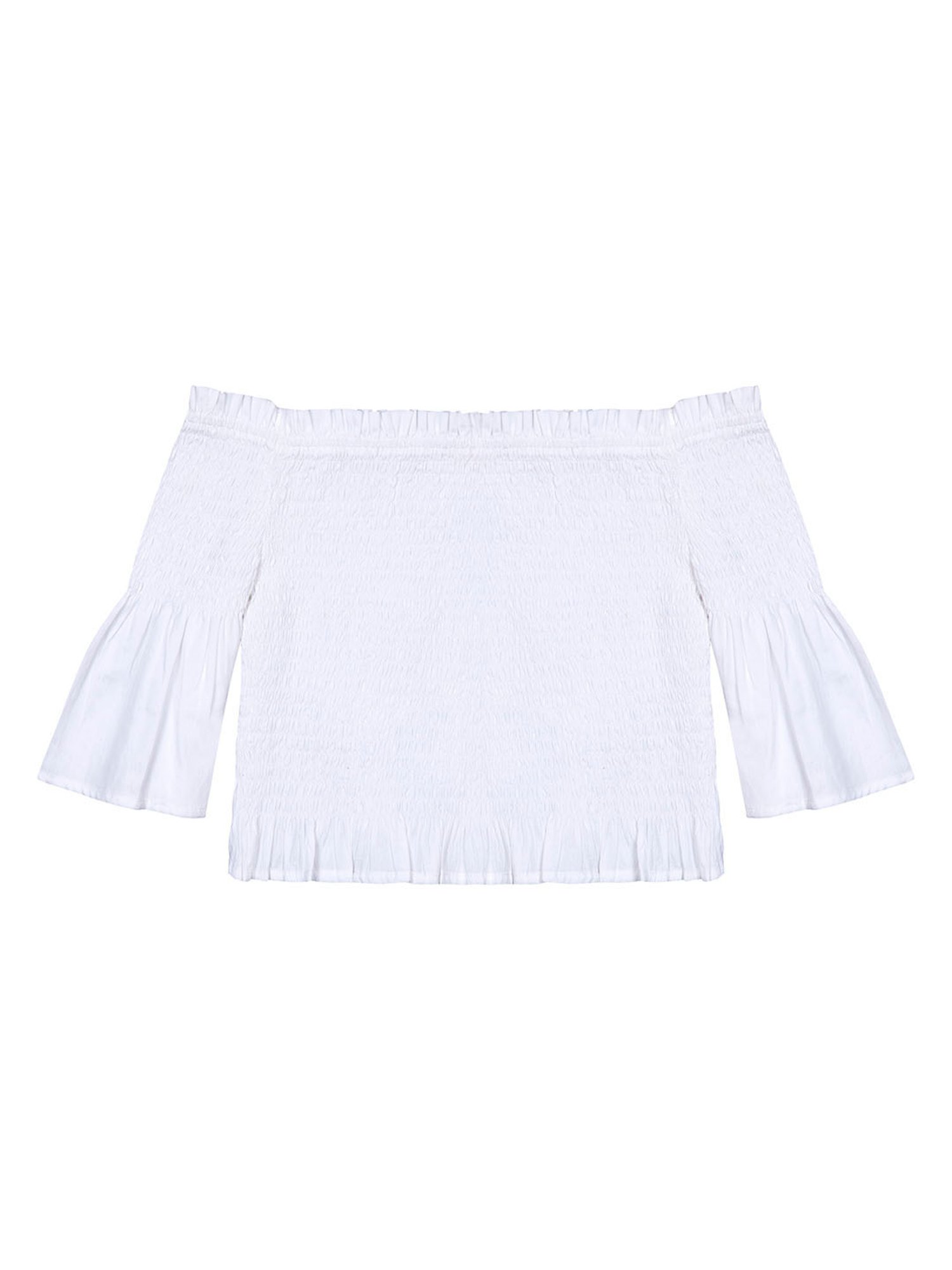 Budding Bees Kids White & Blue Floral Print Full Sleeves Crop Top with Skirt