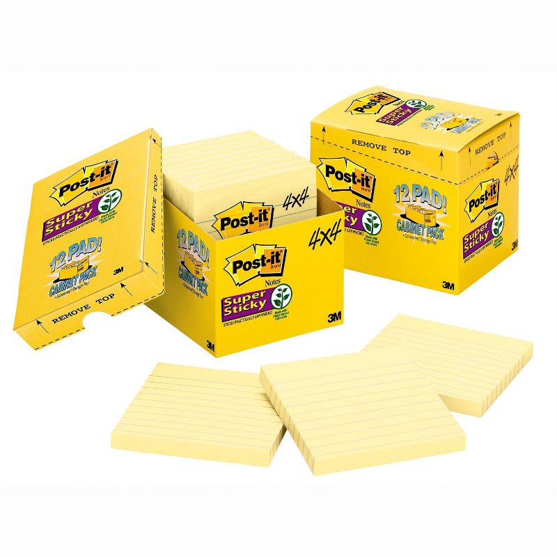 Post-it Canary Yellow Note Pads Lined 4 x 4 90-Sheet 12/Pack 67512SSCP