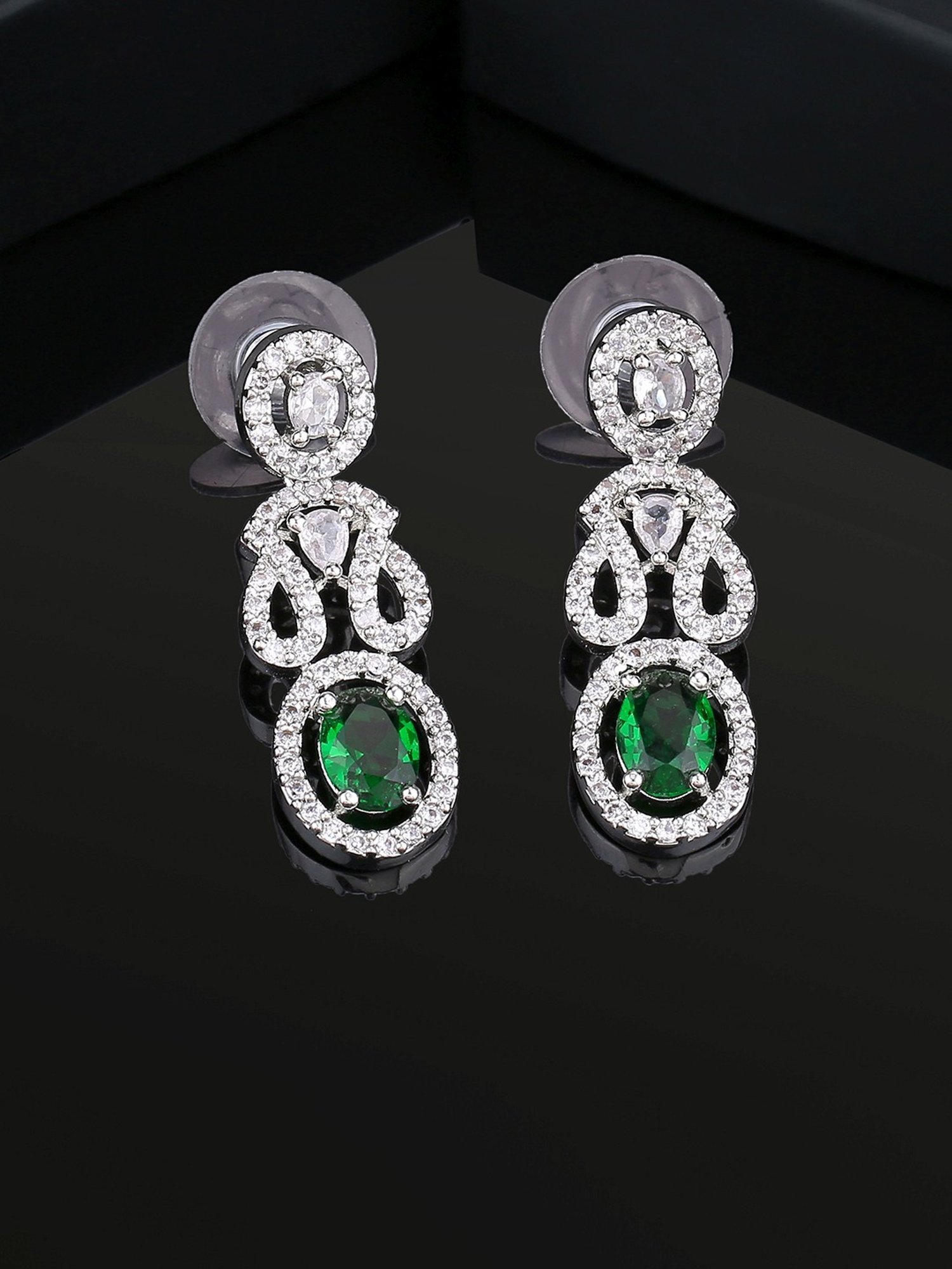 Estele Rhodium-Plated CZ Charming Dangler Earrings